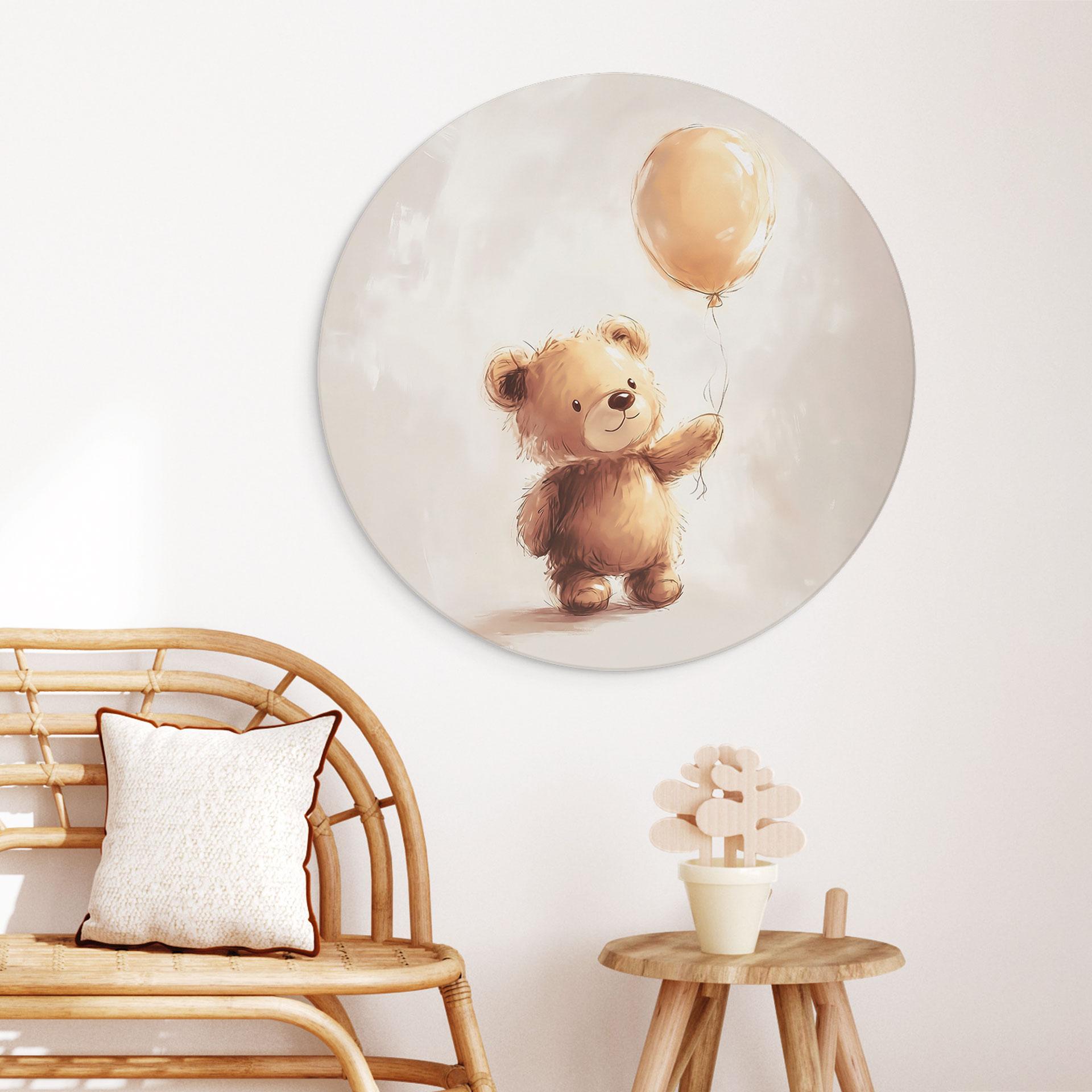 Fototapet Lille bamse med ballon - Magnusson - rund – print på aluminium (Alu-Dibond)