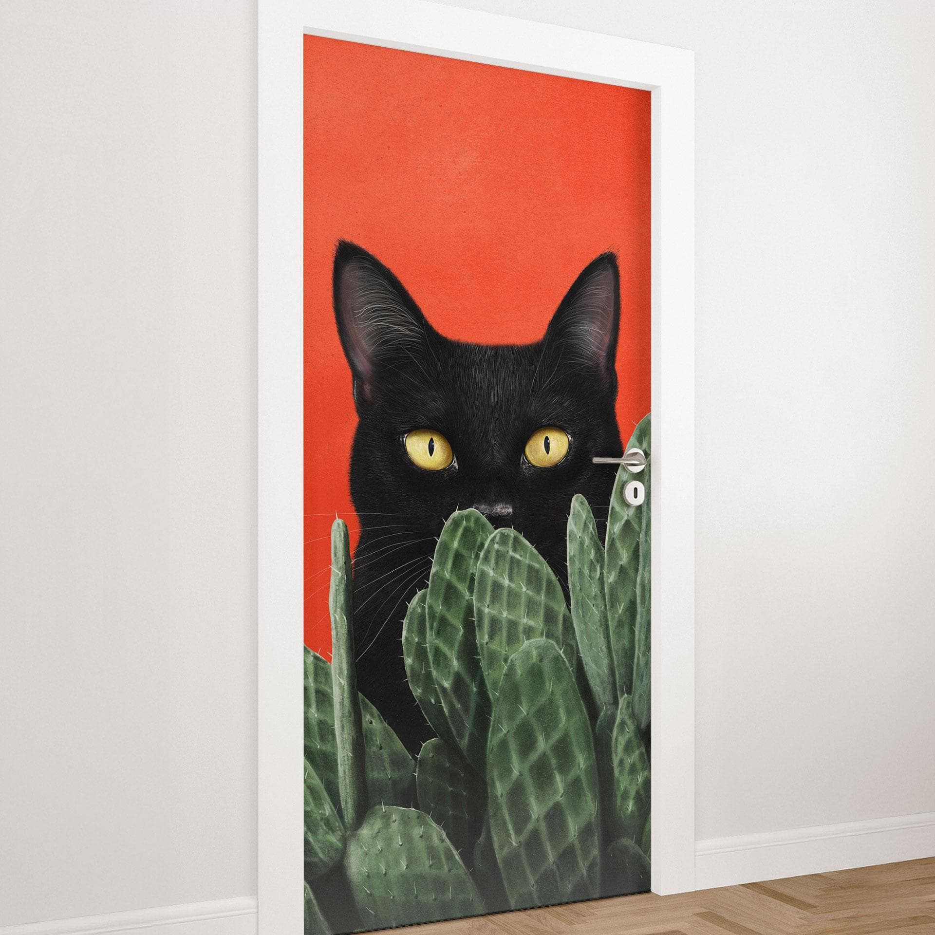Dörrsticker Svart katt i kaktus-gömställe - Korenkova