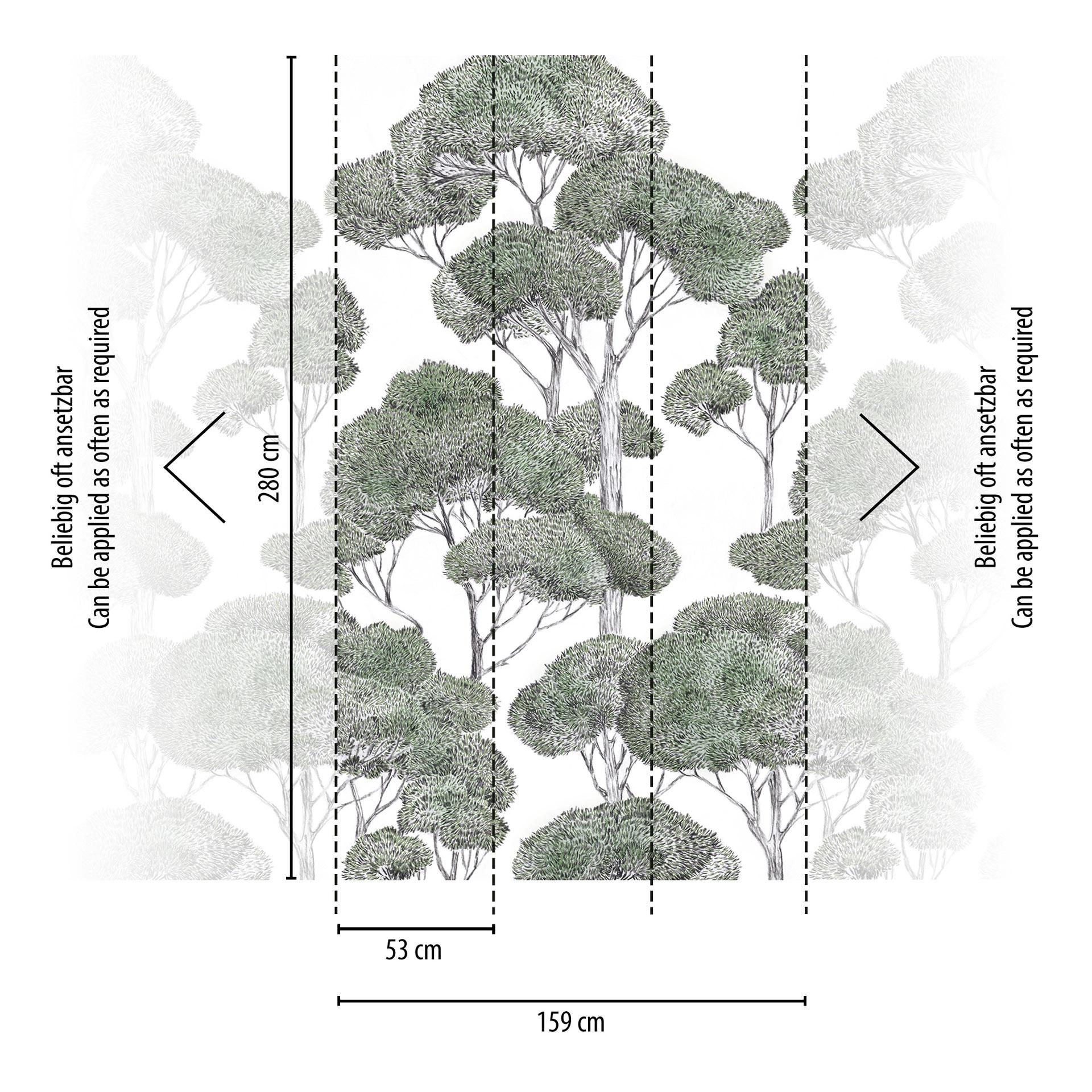 Vliesbehang bos bomen groen wit mat uittrekbaar 1,59 x 2,80 m Vliesbehang Wanddecoratie