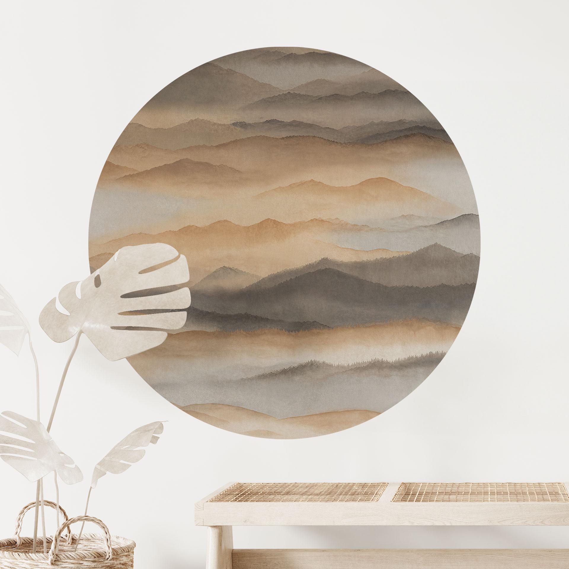 Sticker Mural Roerich Silence - Paysage Montagneux Chaud - Sir Edward x Grigory Gladarev - Rond