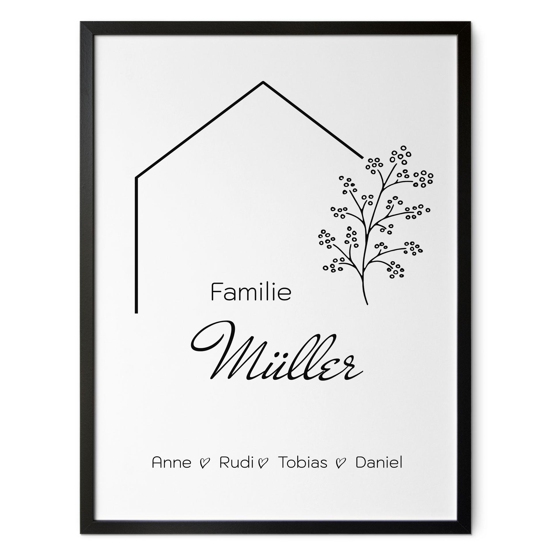 Personalisierbares Poster Familie Haus - weiß