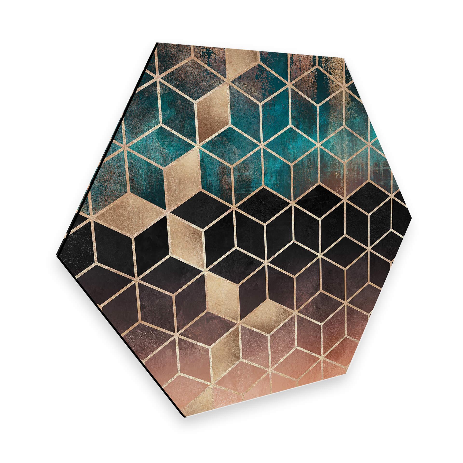Hexagon Dibond Fredriksson - Goudgroene Geometrie