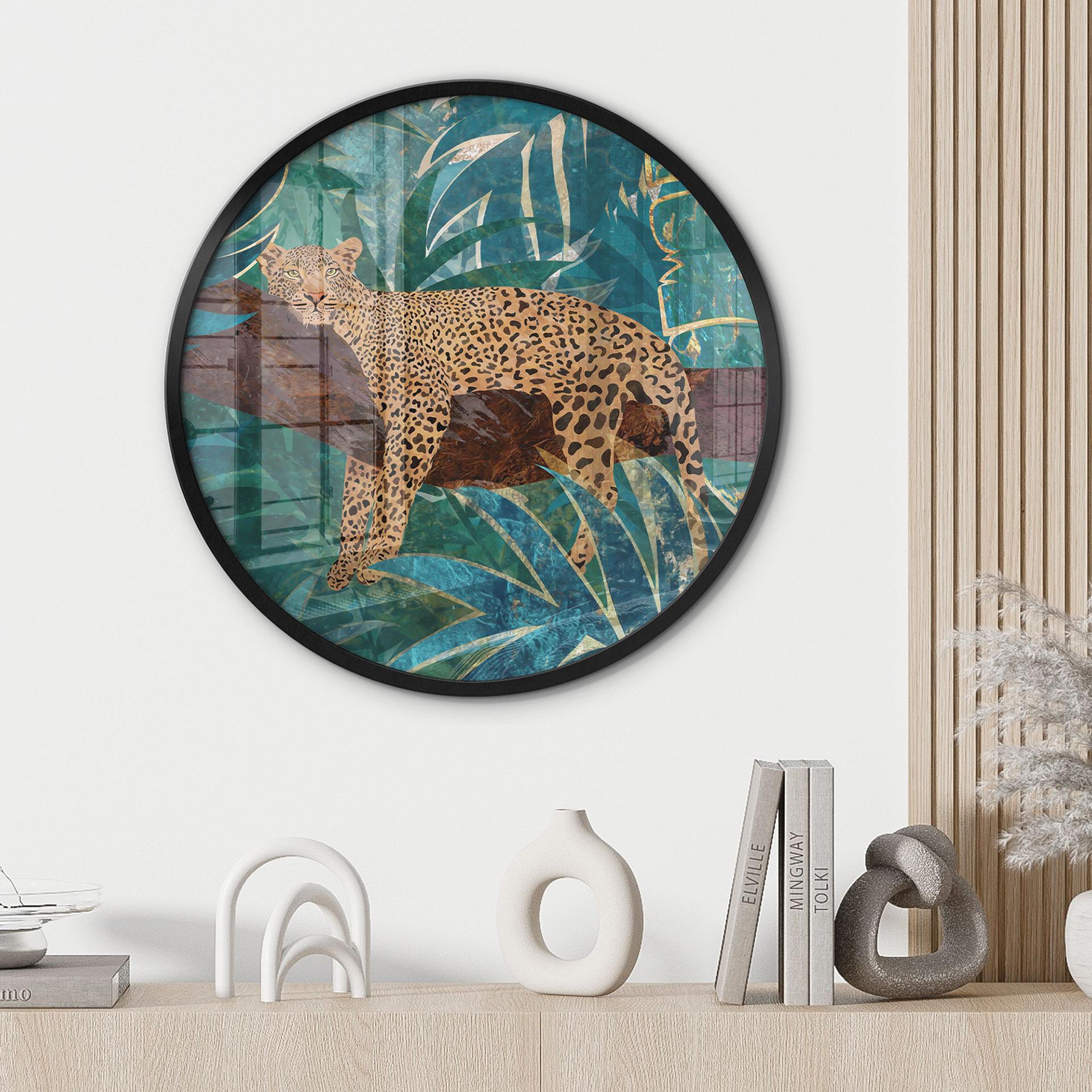 Børneværelse plakat leopard i smaragdgrøn jungle - Manovski - Round
