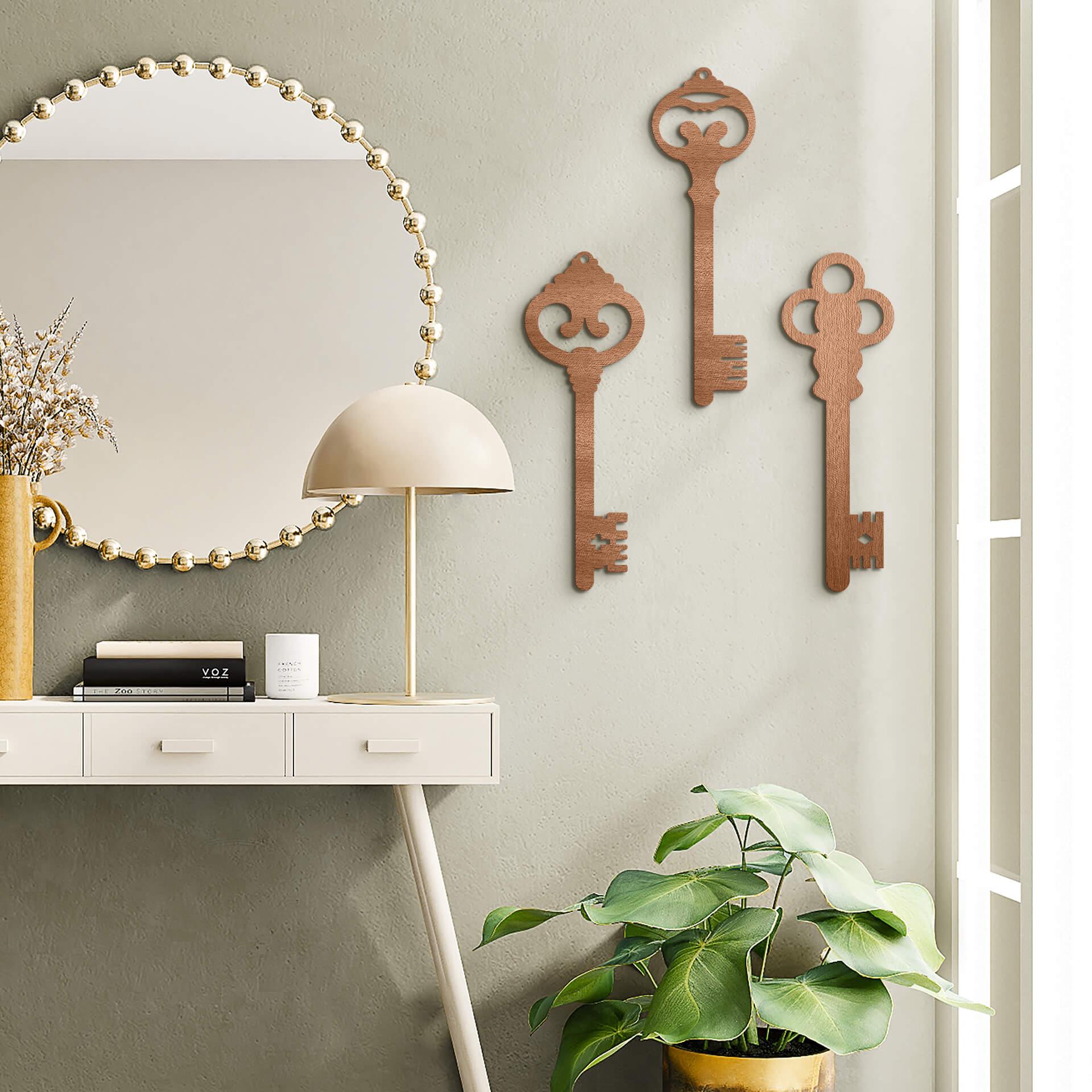 Décoration murale en bois acajou - Clé (Set de 3)