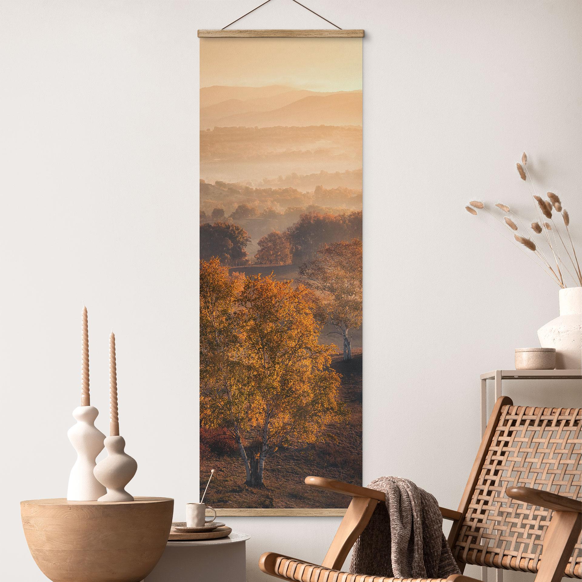Tekstil plakat Birketræer i den gyldne morgendug - Cui - Panorama