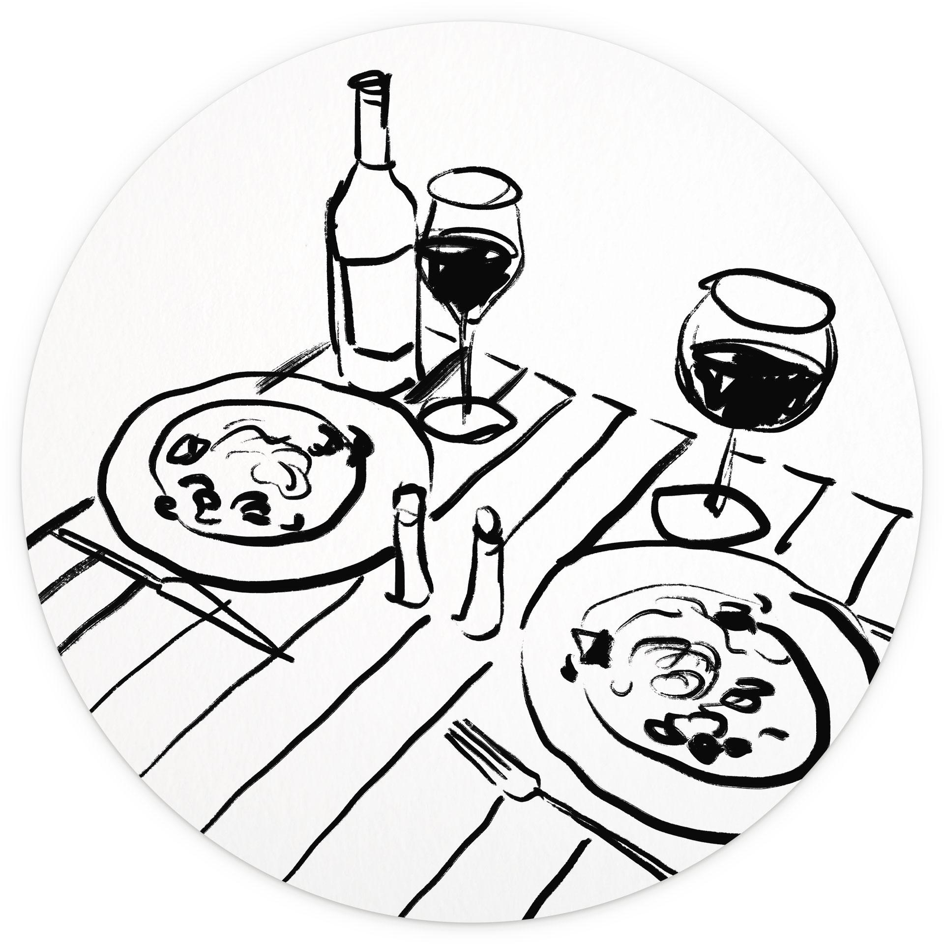 Fotobehang Stilleven diner met wijn - Treechild - Rond