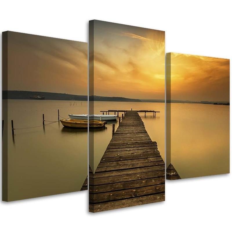 3 stykke lærredstryk, Jetty Boat Lake Sunset