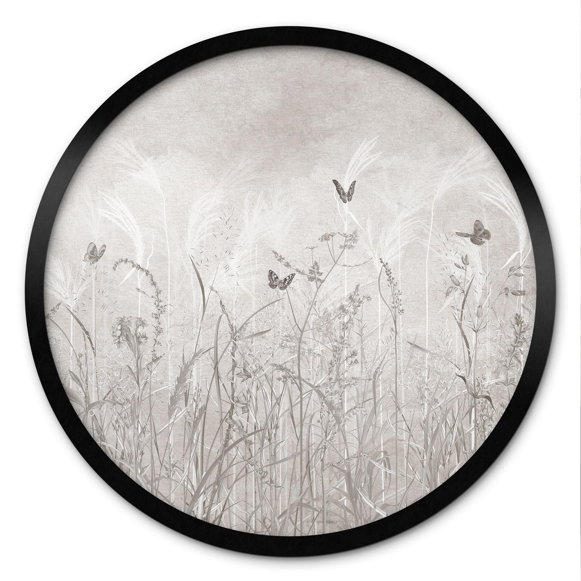 Poster Wildblumenwiese mit Schmetterlingen im skandinavischen Design - Ms Tiff - Rund