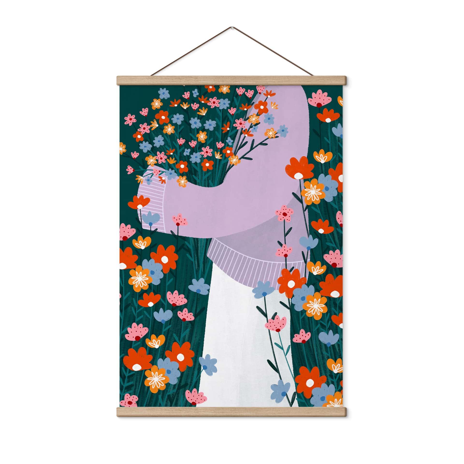 Tekstil plakat kvinde i en farverig blomsterhave - Müller
