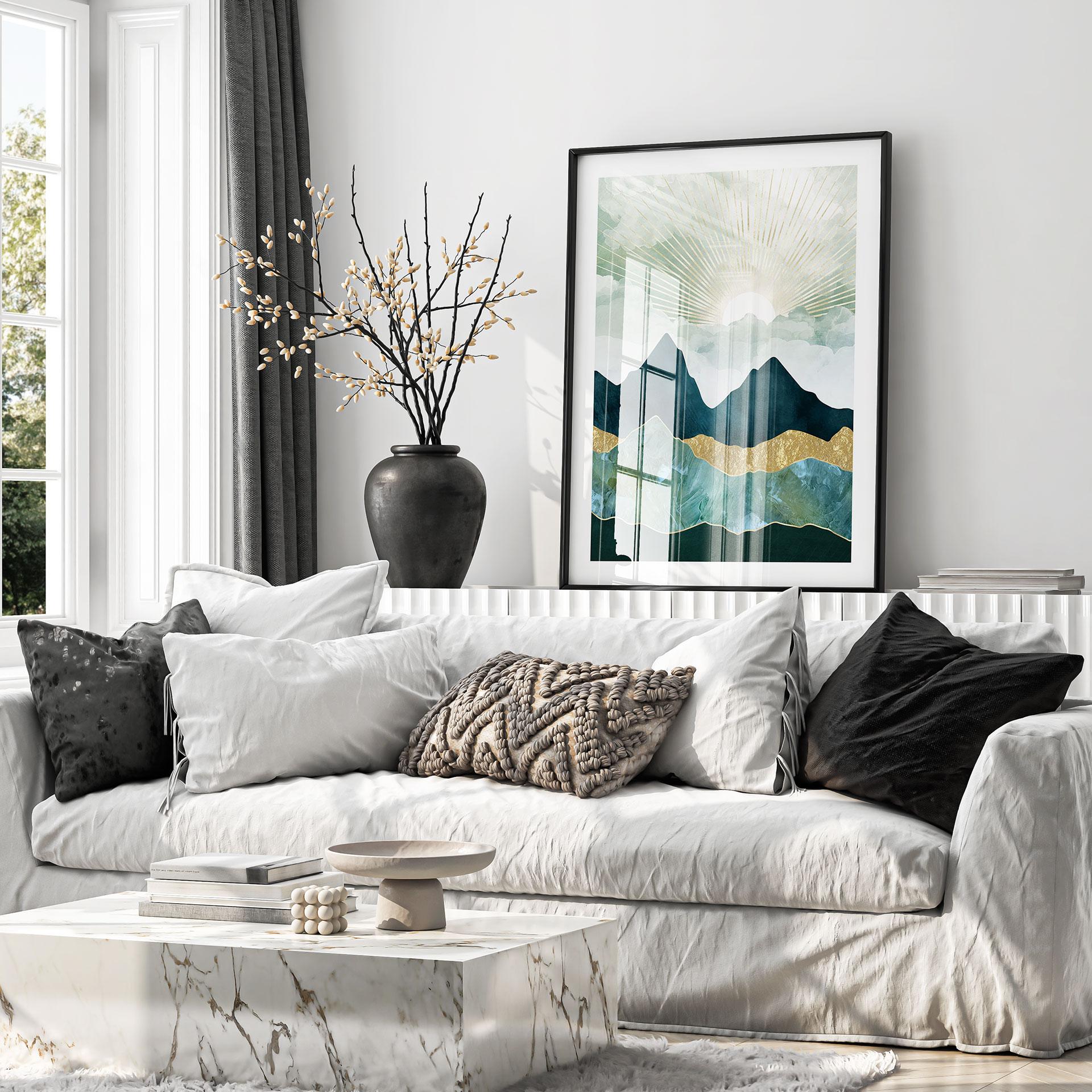 Plakat Solrigt landskab i blå og guld - SpaceFrog Designs