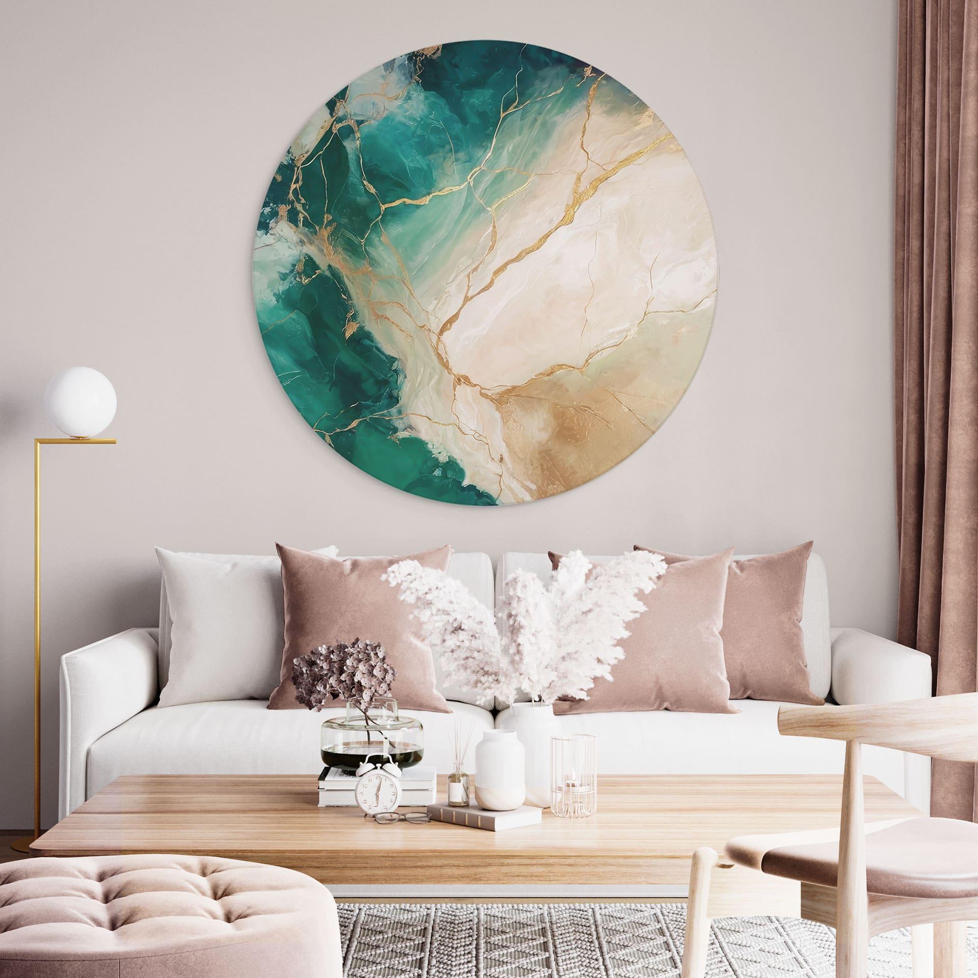 Billede Elegance of the Ocean - Golden Currents - Alpenglow Workshop - rund – print på aluminium