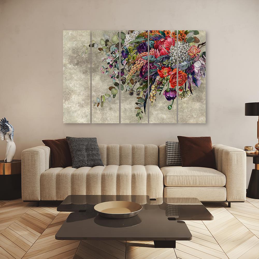 Lærred print 5 styk, buket blomster