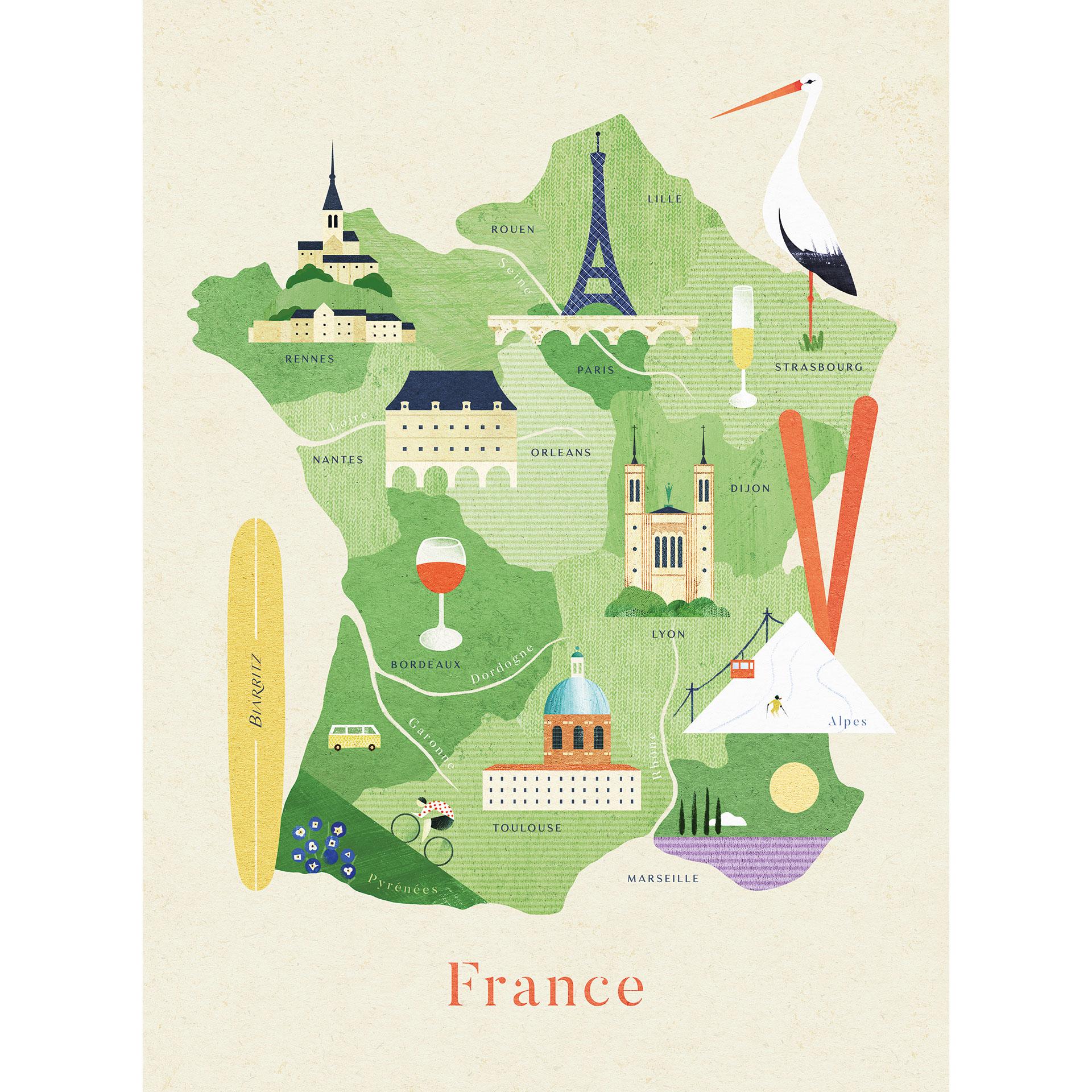 Fotomural Mapa de Francia - Ríos