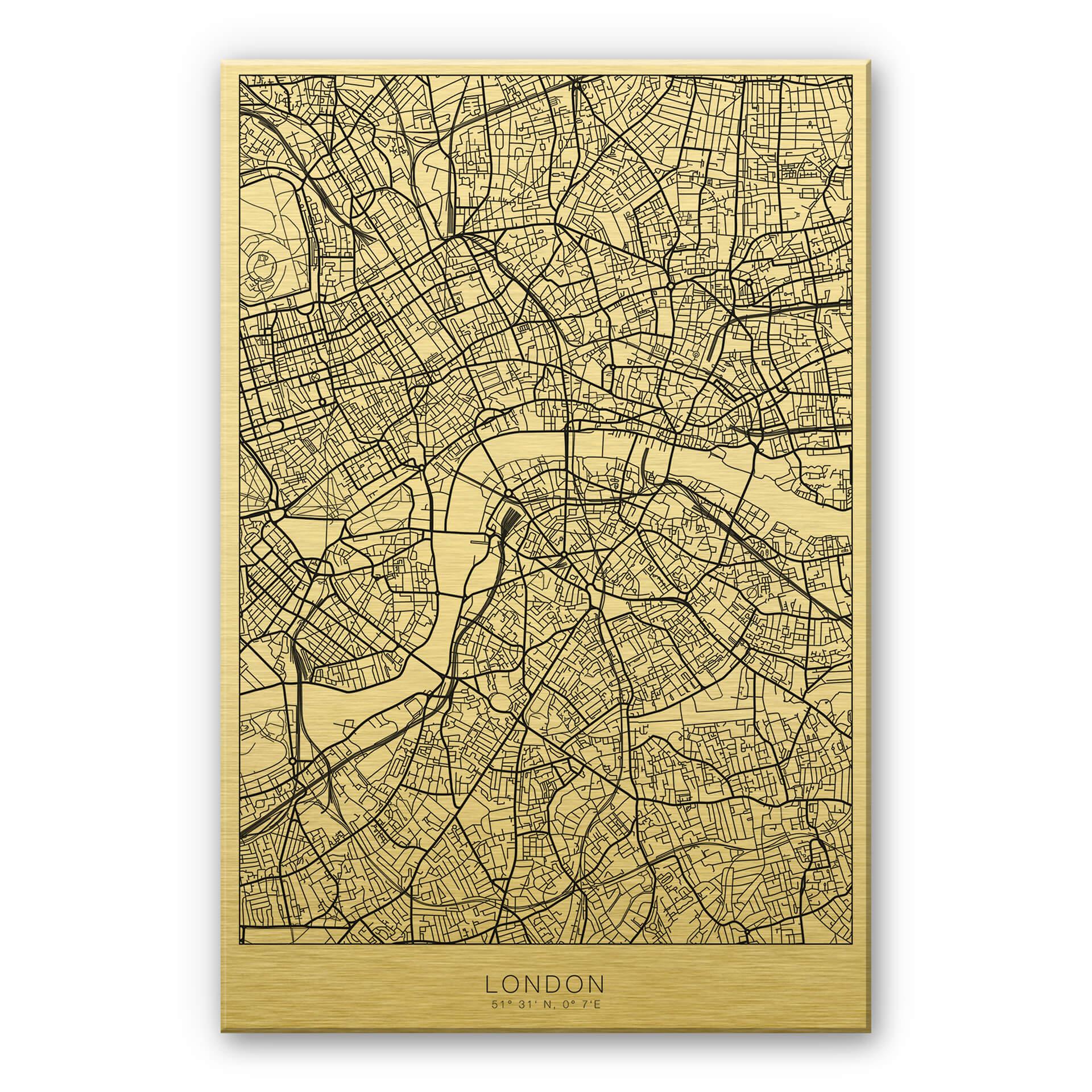 Alu-Dibond mit Goldeffekt Stadtplan London