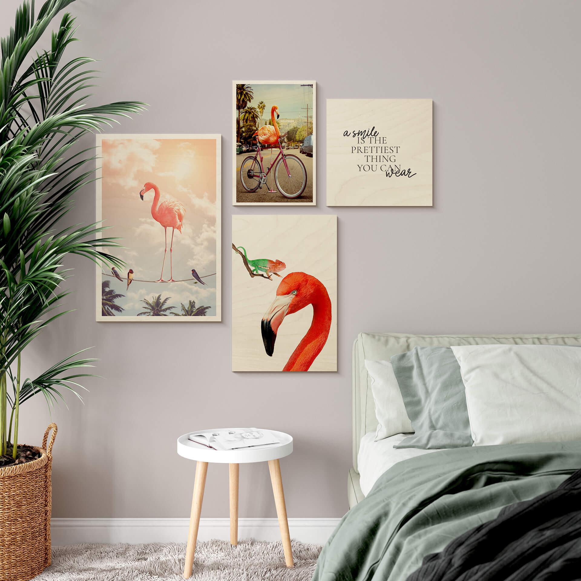 Cuadro de madera suelto - Flamingo and Friends