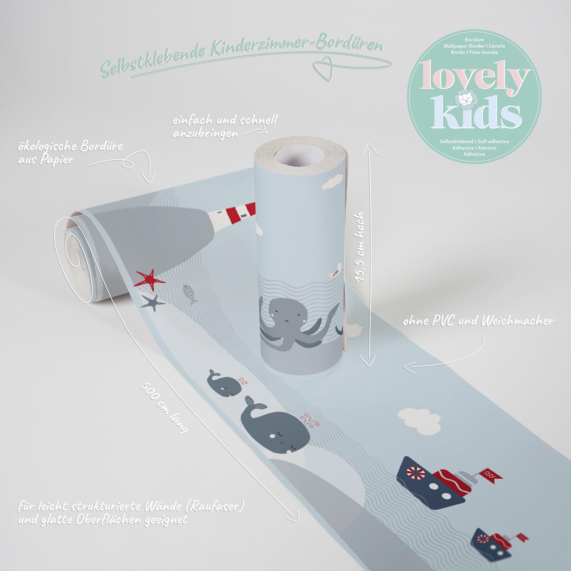A.S. Création Lovely Kids Frise autocollante enfant - Gris, Rouge