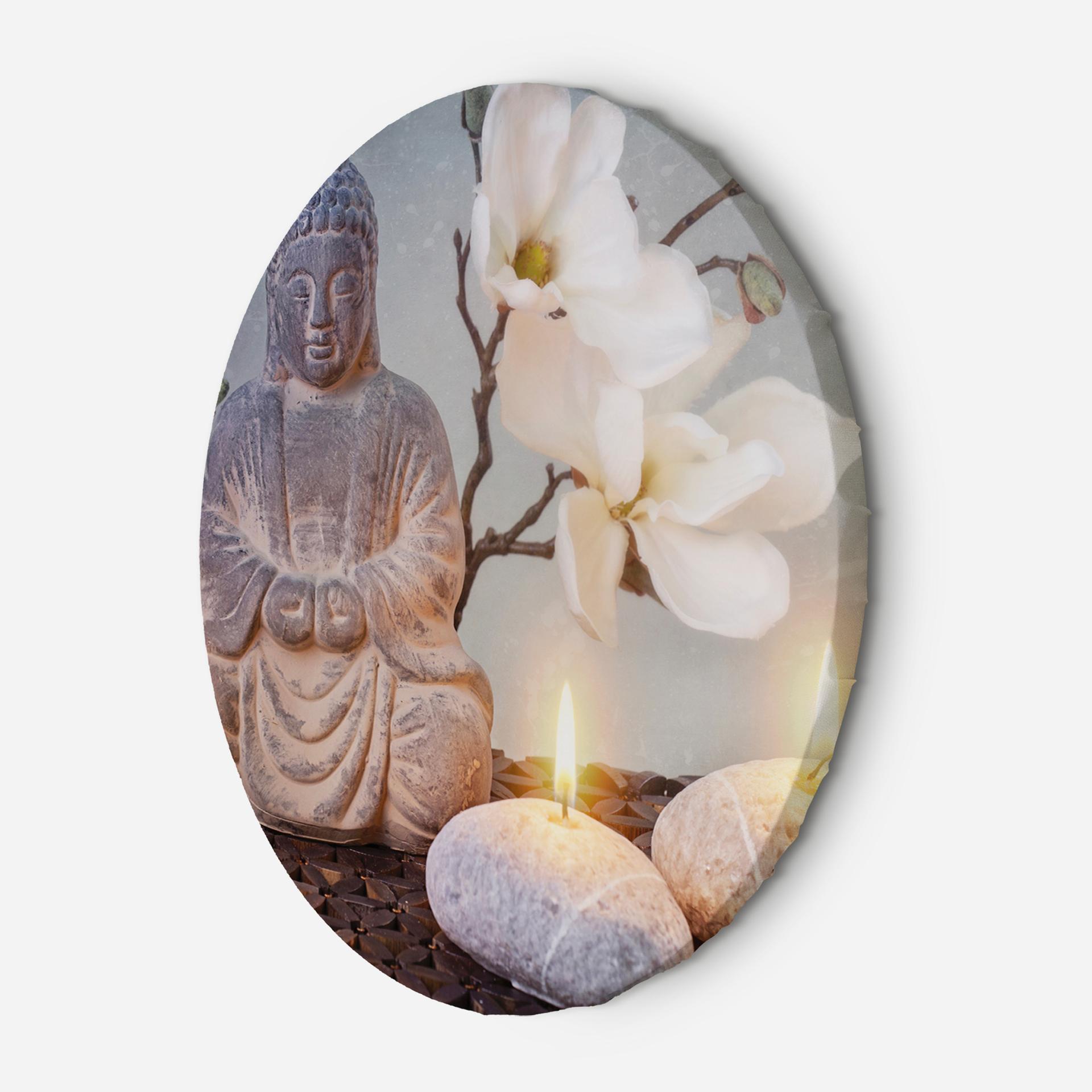 Rundt lærredsbillede Buddha og stearinlys