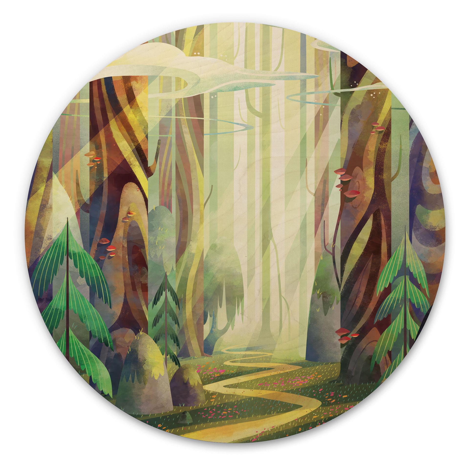 Billede af træ Fortryllet skov i lyset - DigitalArtsi - Round