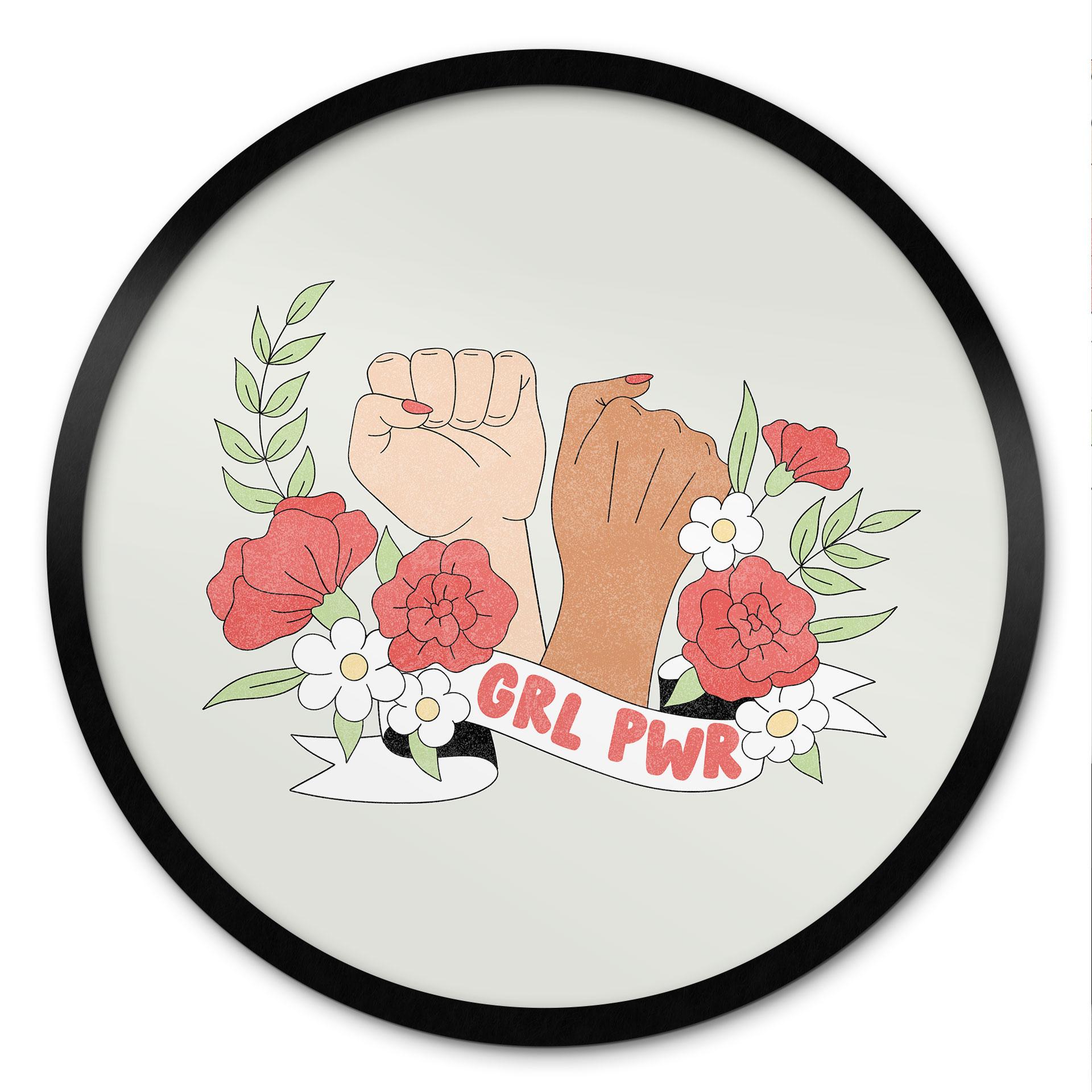 Plakat Girl Power Flowers Statement - rund