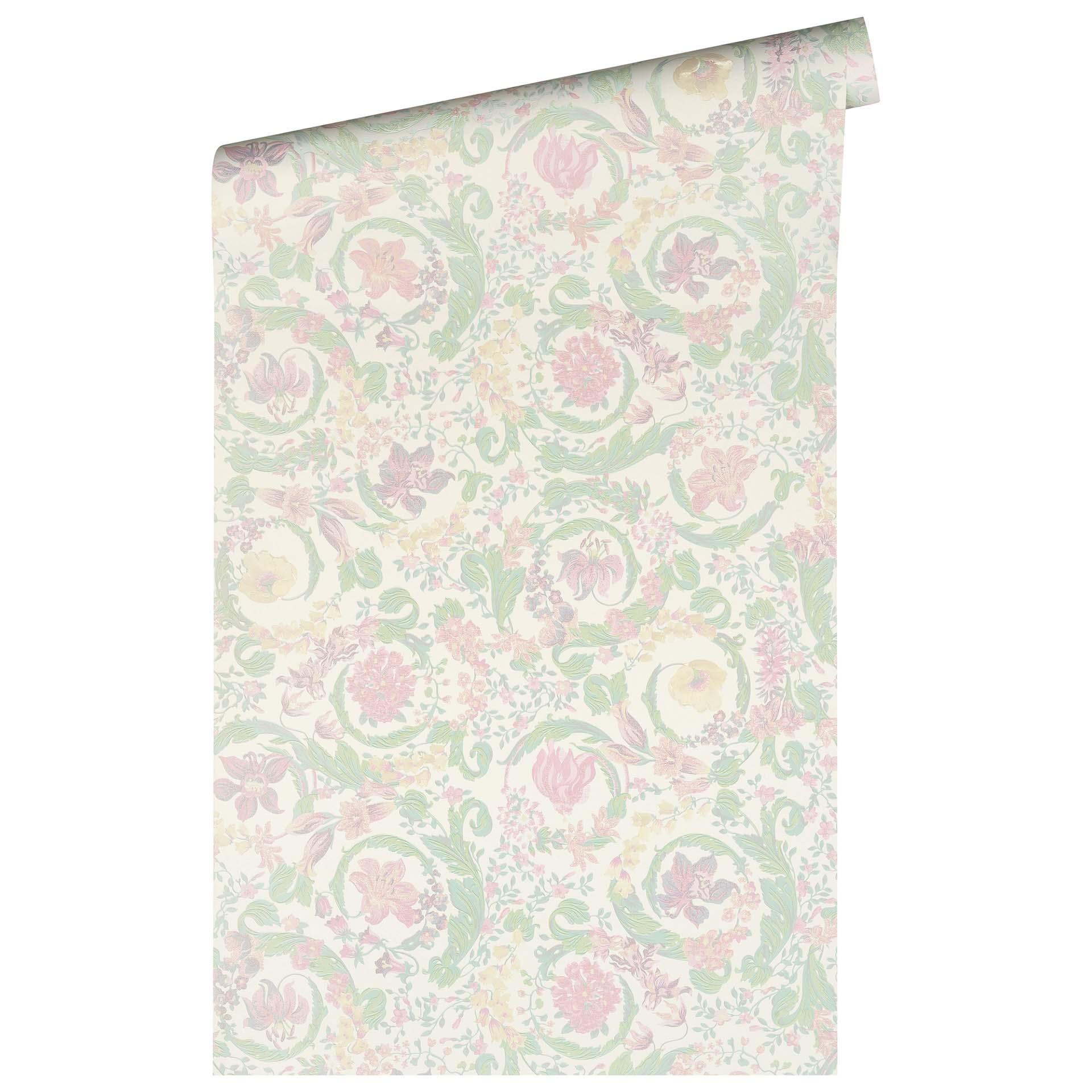 Versace blomstret tapet i pastel og lyserødt non-woven tapet blomstret design