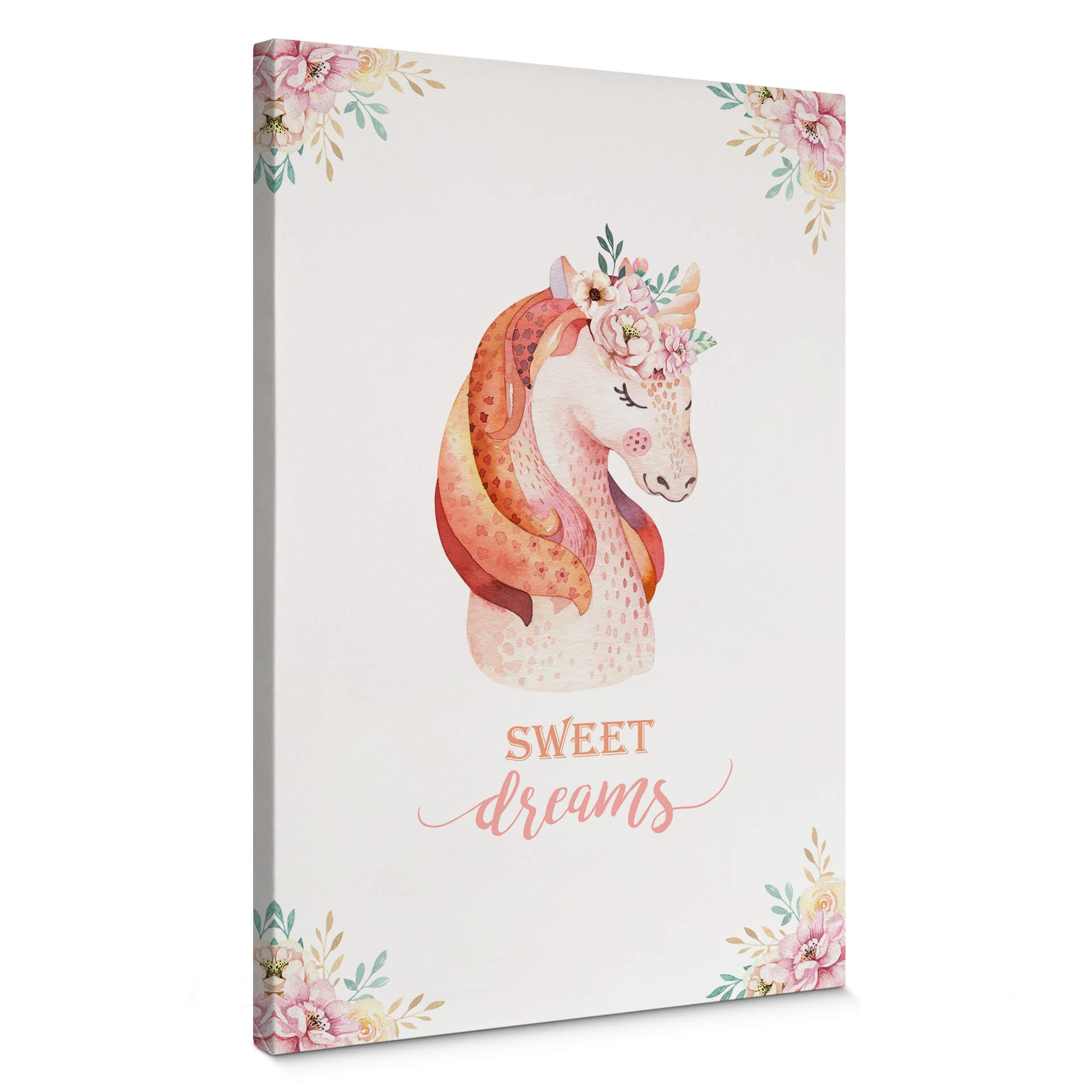 Canvastavla Kvilis - Sweet Dreams - Enhörning med blomsterkrans