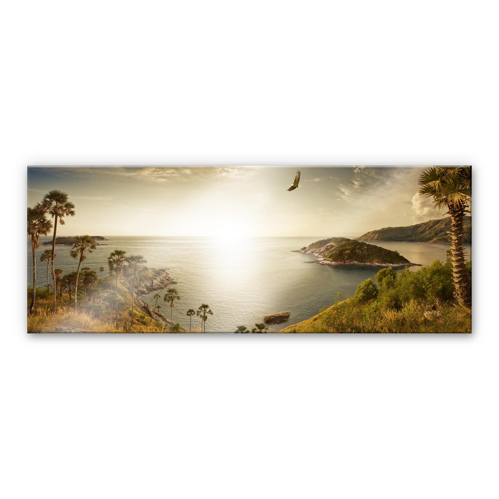 Tableau en verre acrylique - Coucher de soleil au paradis - Panorama