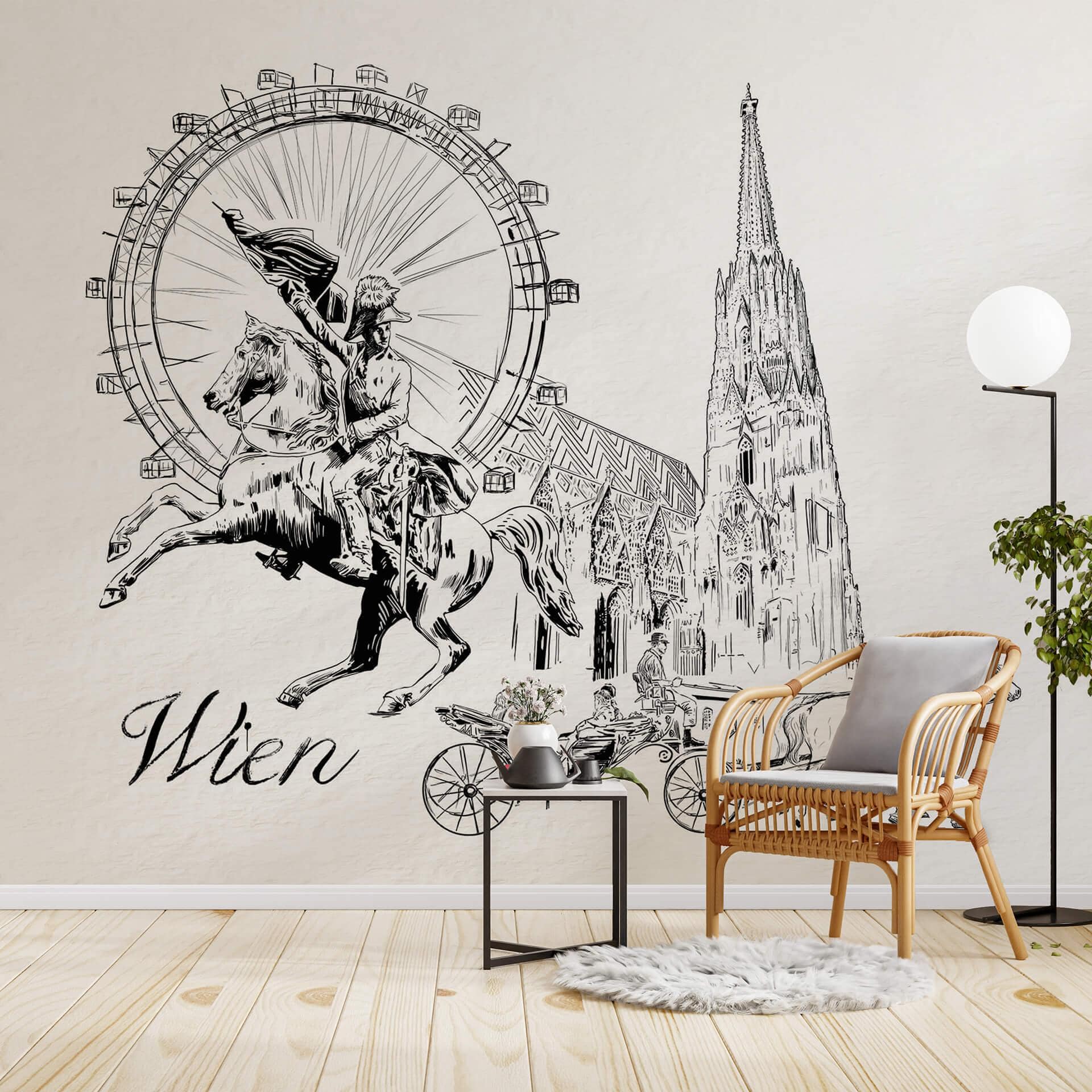 Fototapet Love your City - Wien Sort/hvid