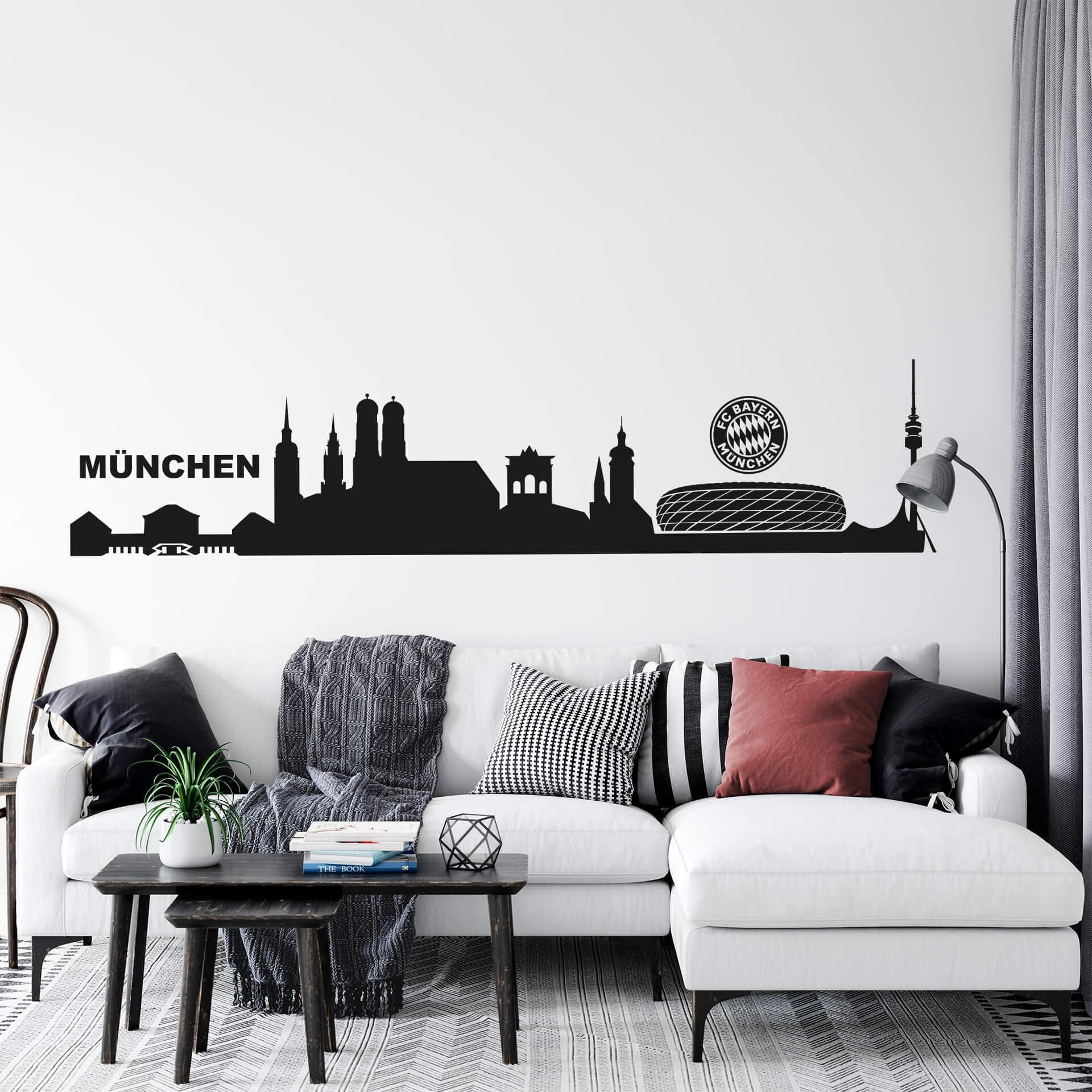 Muursticker München Skyline met Logo