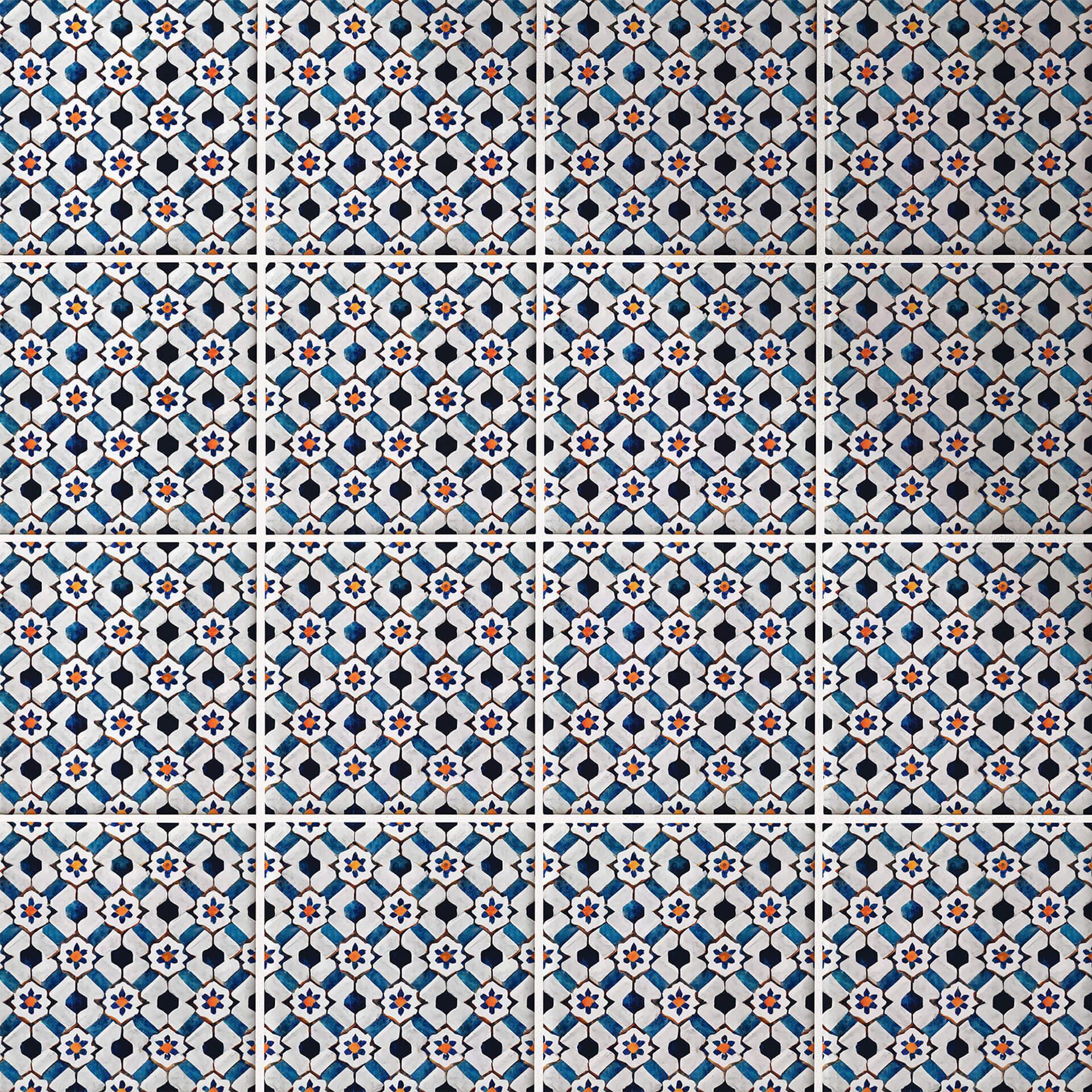 Kakeldekorer Geometriskt prov med blommor - Treechild - Set om 12