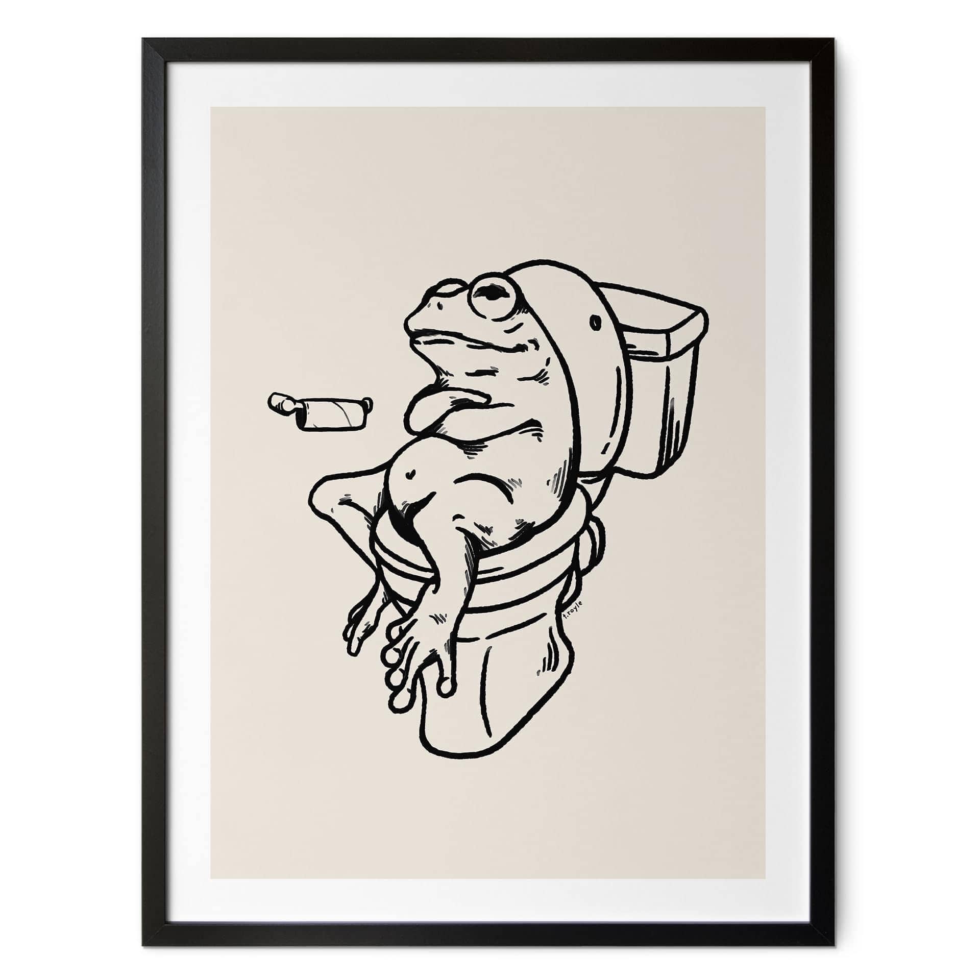 Plakat Venter på toilettet - Humoristisk illustration af en frø - Royle