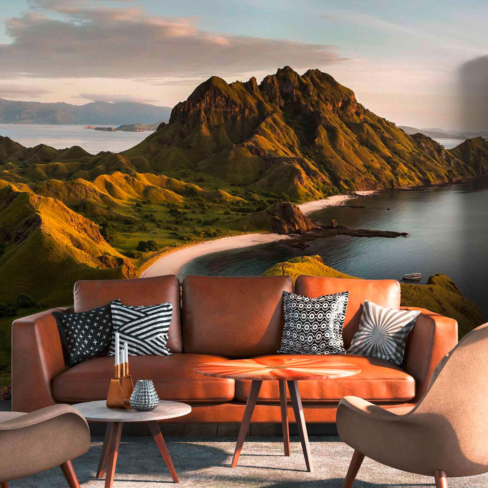 PadarIslandscape tapet i grøngrå - non-woven tapet Designwalls 2 - 2,55 x 3,5 m
