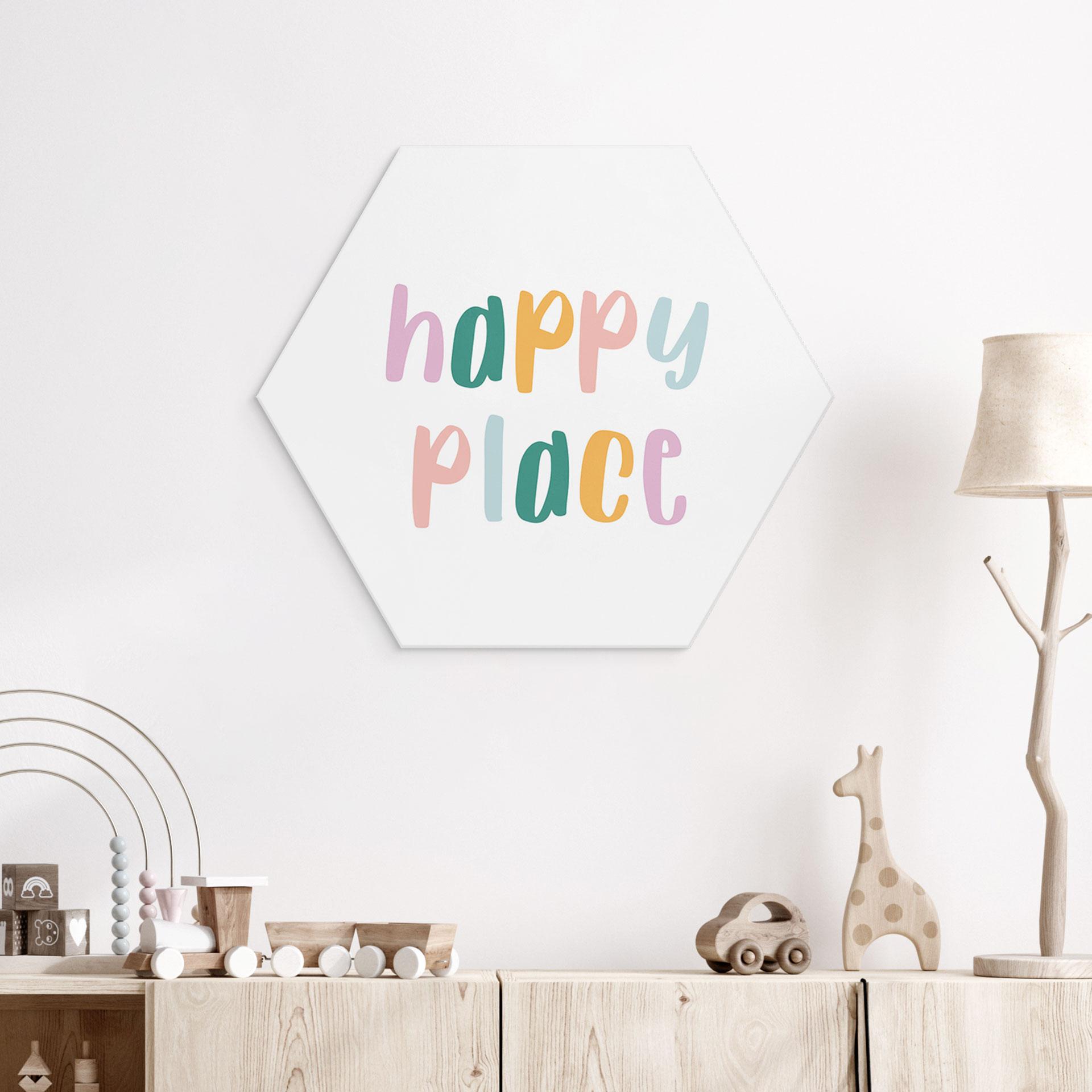 Hexagon Wandbild - Happy place - Alu-Dibond