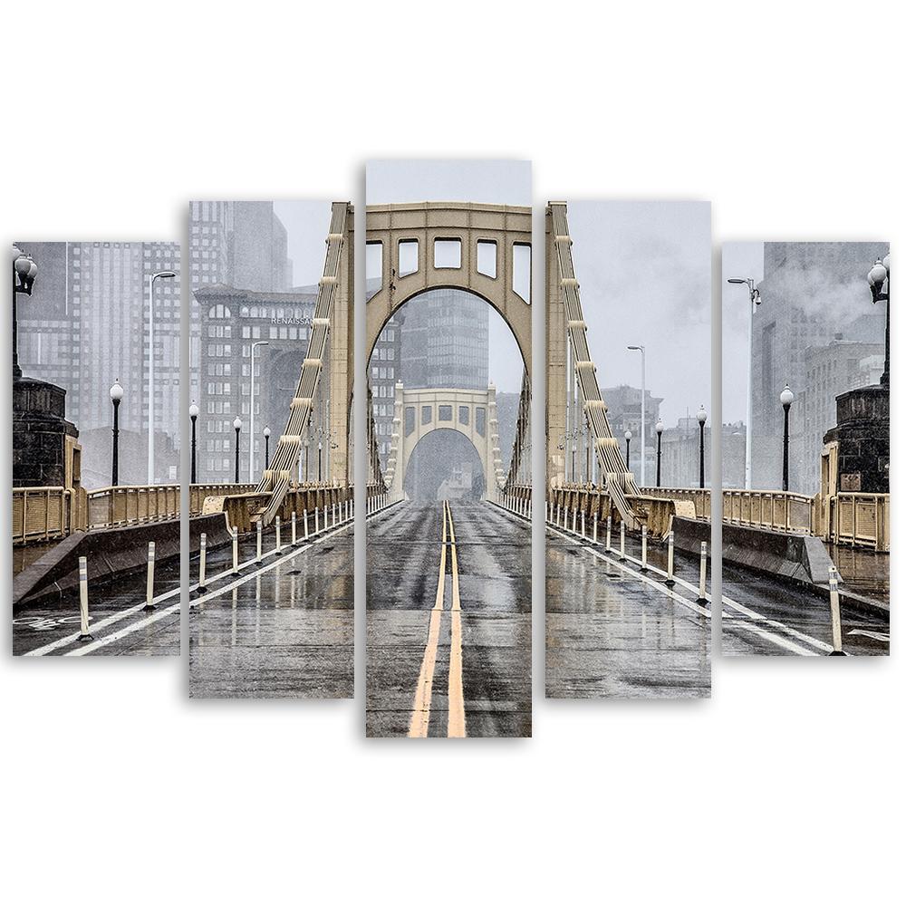 Canvasdoek 5 delen, Brooklyn Bridge in New York
