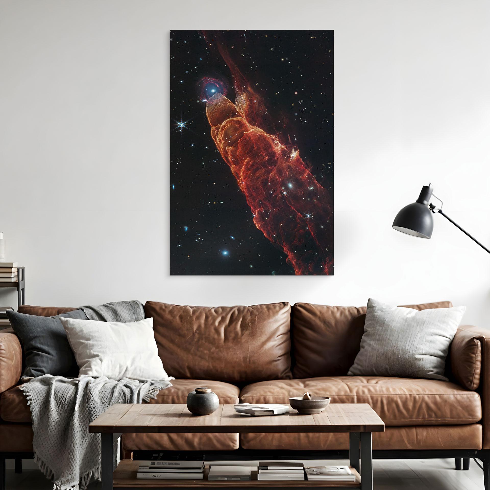 Billede James Webb Telescope - Cosmic Hurricane Herbig Haro 49/50 – print på aluminium (Alu-Dibond)