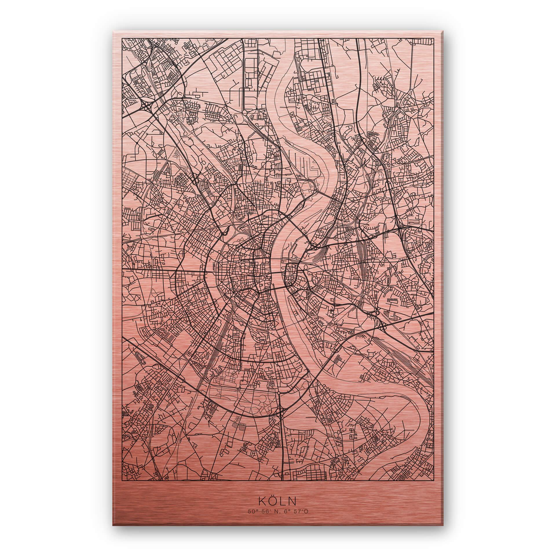 Alu-Dibond mit Kupfereffekt Stadtplan Köln
