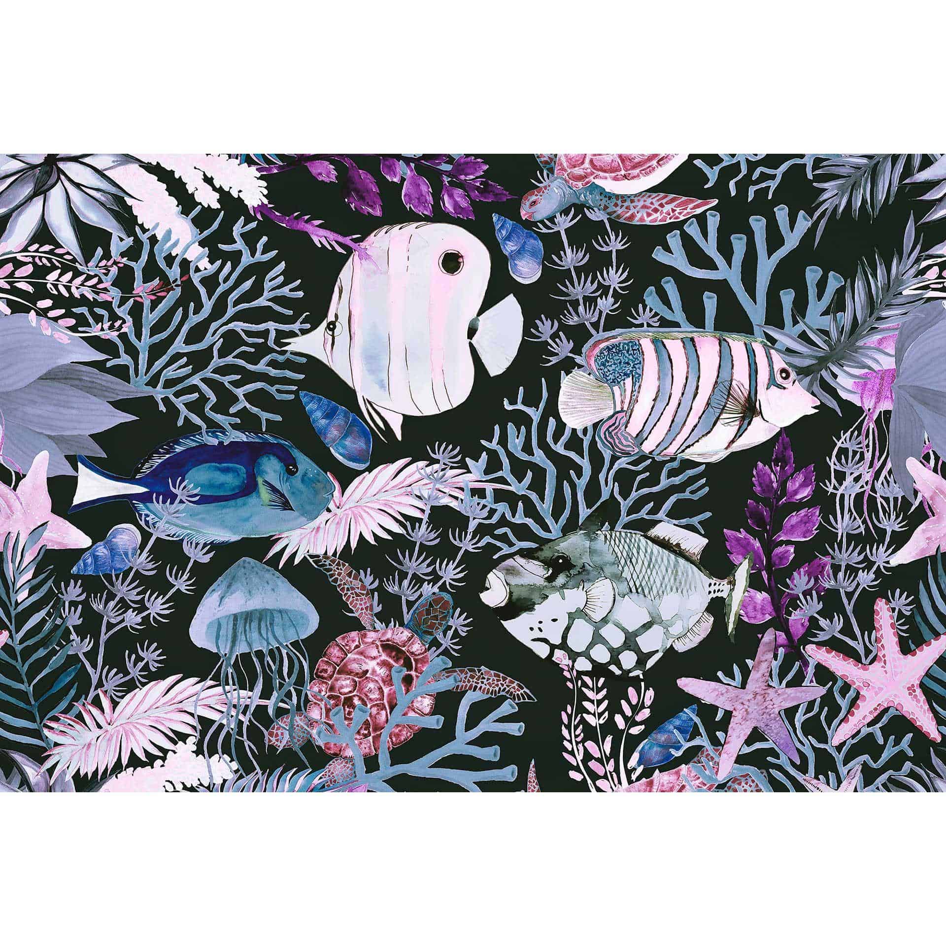 Livingwalls papier peint photo ARTist Underwater avec poissons et coraux bleus, roses, noirs