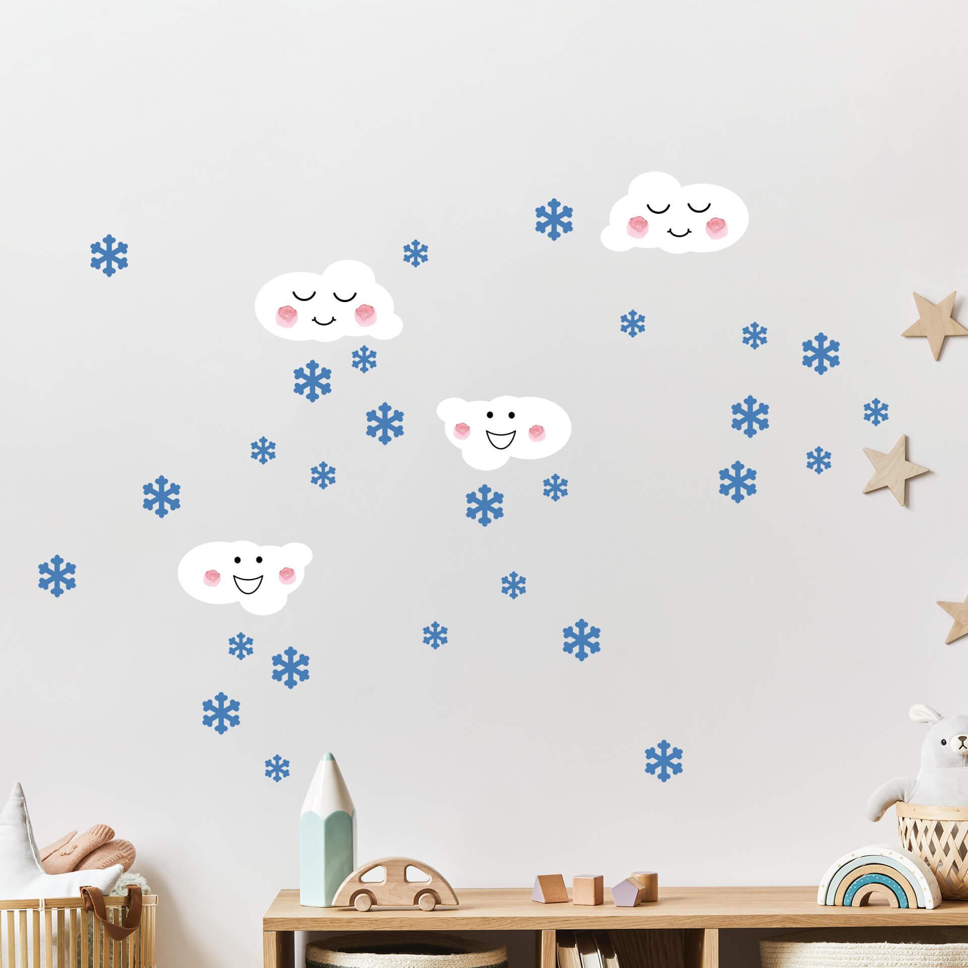 Wandtattoo Wolken + Schneeflocken