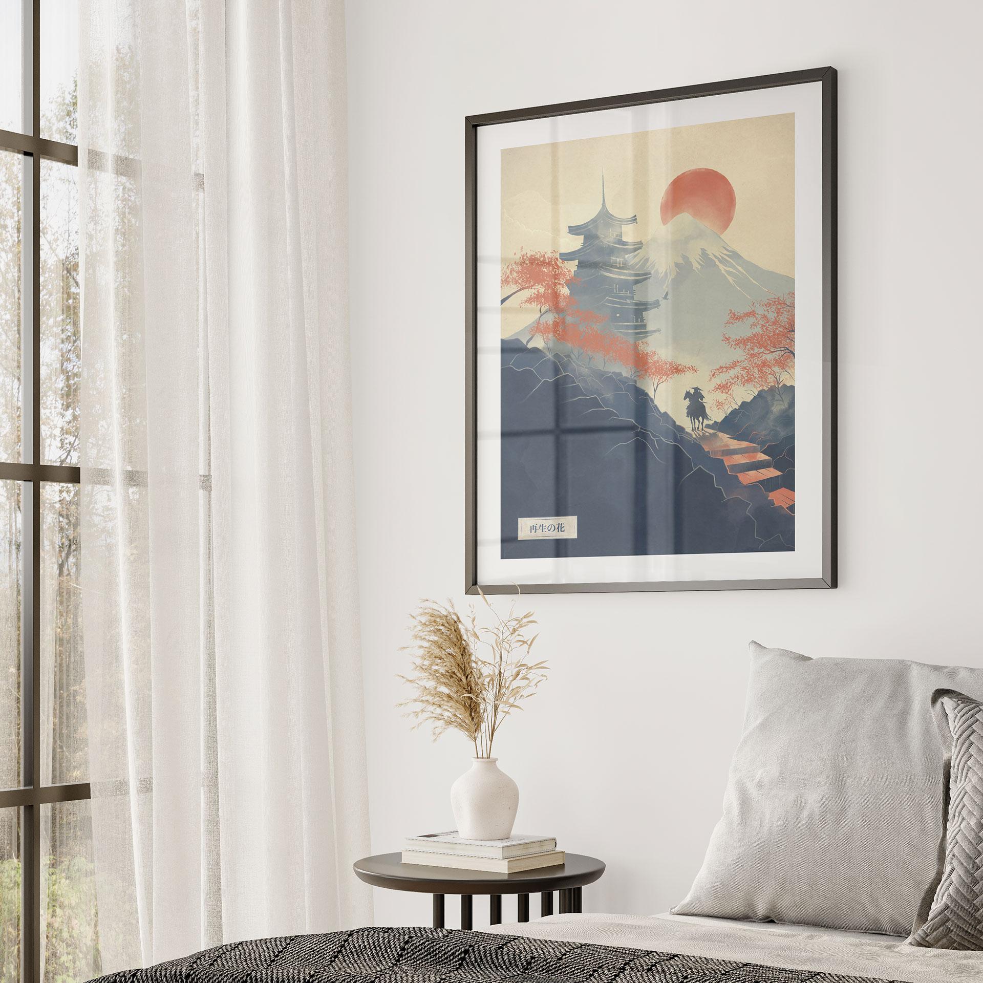Póster Amanecer sobre la Pagoda | Vintage Art Japan - Roze