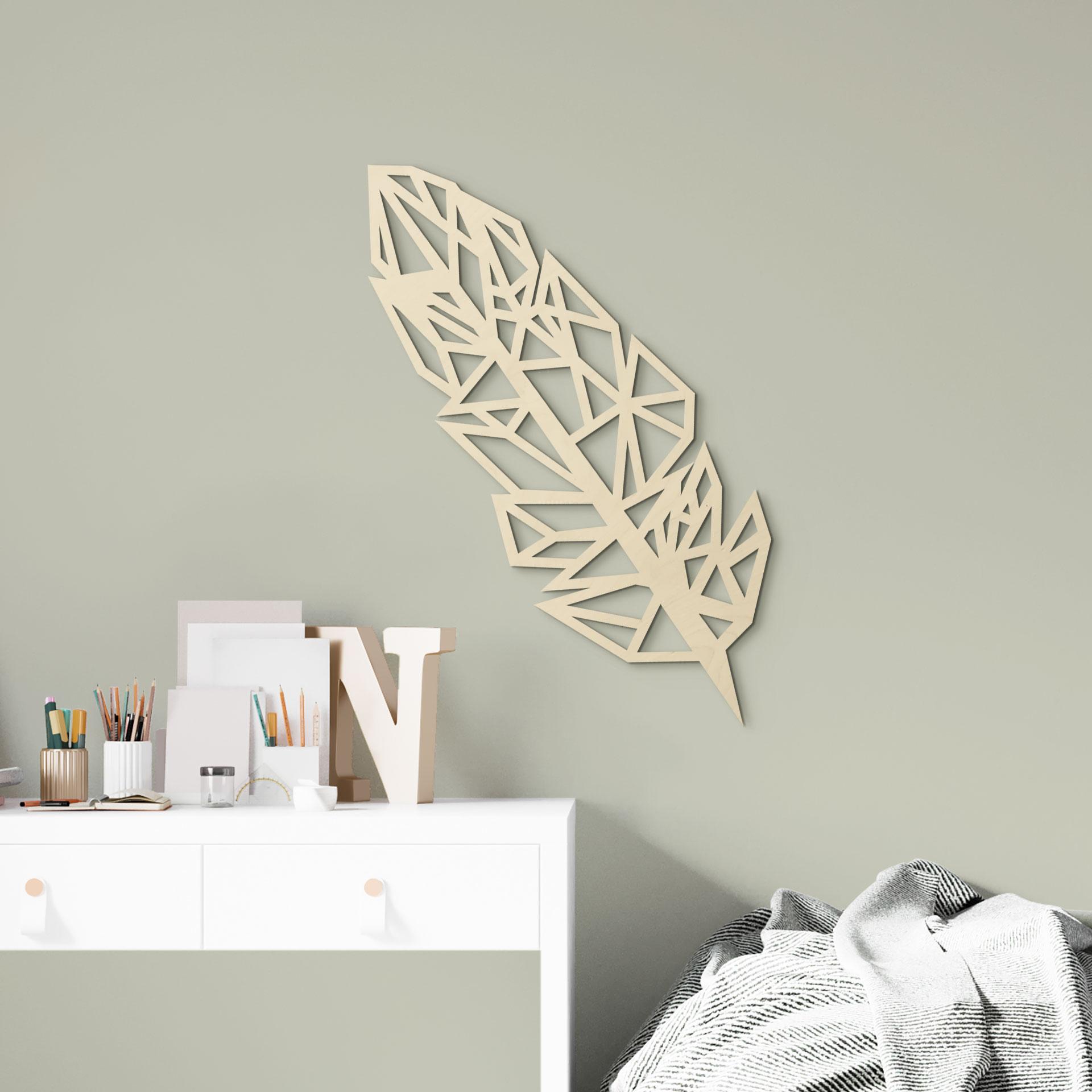 Decoración en madera de álamo - Pluma de origami