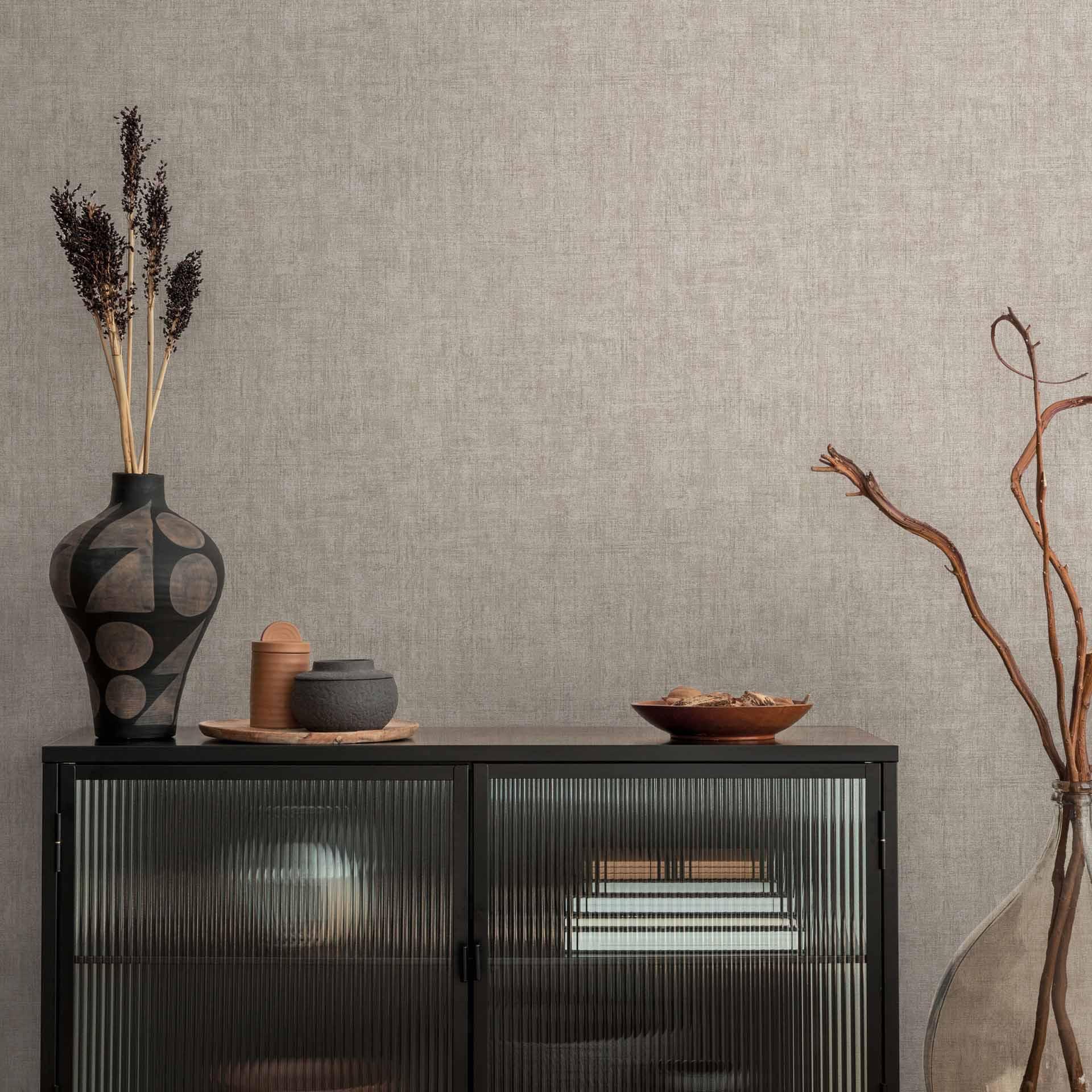 Tekstureret tapet tekstil look taupe beige - diskret Ikke-vævet tapet moderne