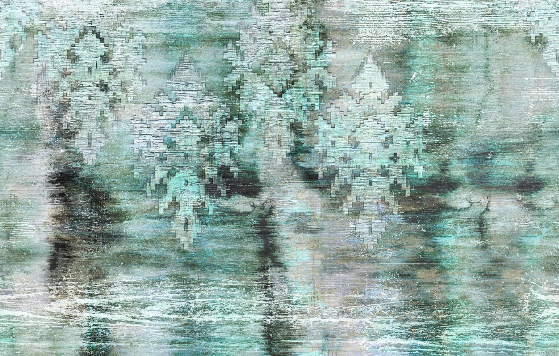 Fototapet med motivet Nebige Pixelstruktur i grå og blå 2,7 x 4,24 m