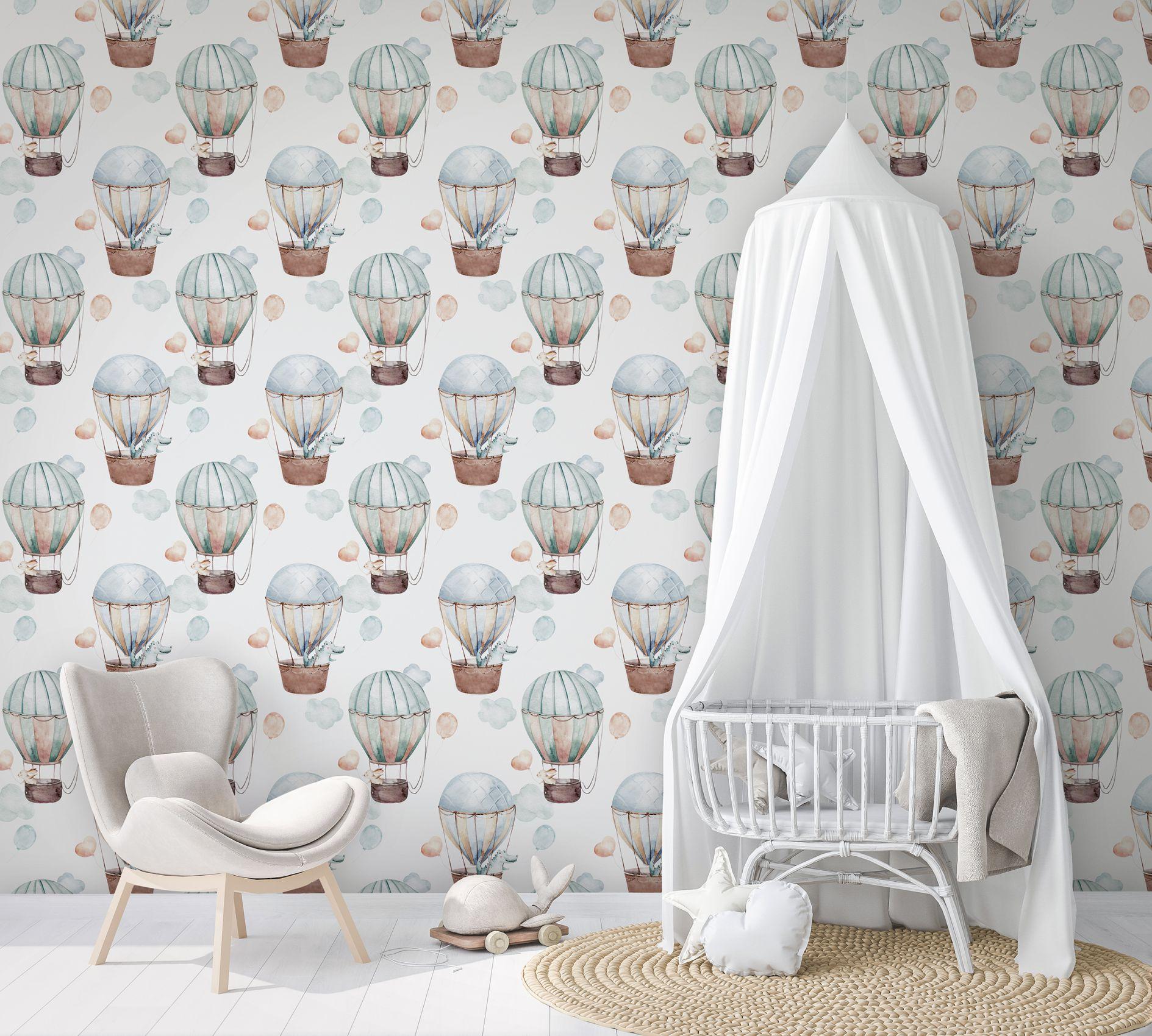 Kinderbehang, vliesbehang met illustratie Kids Walls wit, blauw, beige
