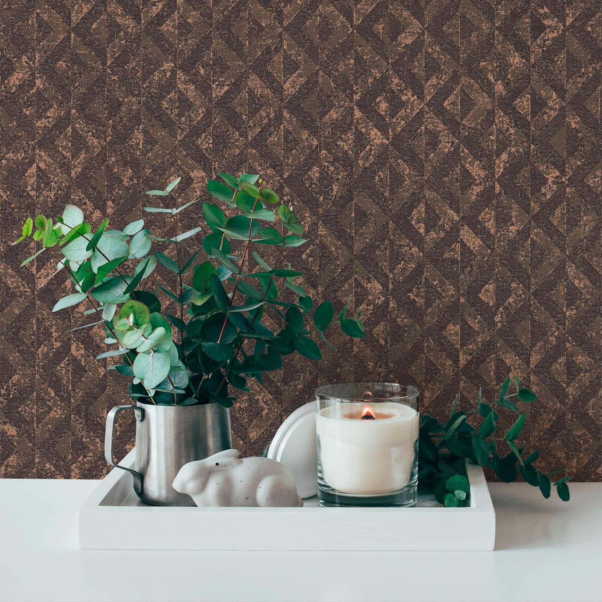 non-woven tapet med firkanter guld sort - grafisk tapet blank - mønstret tapet