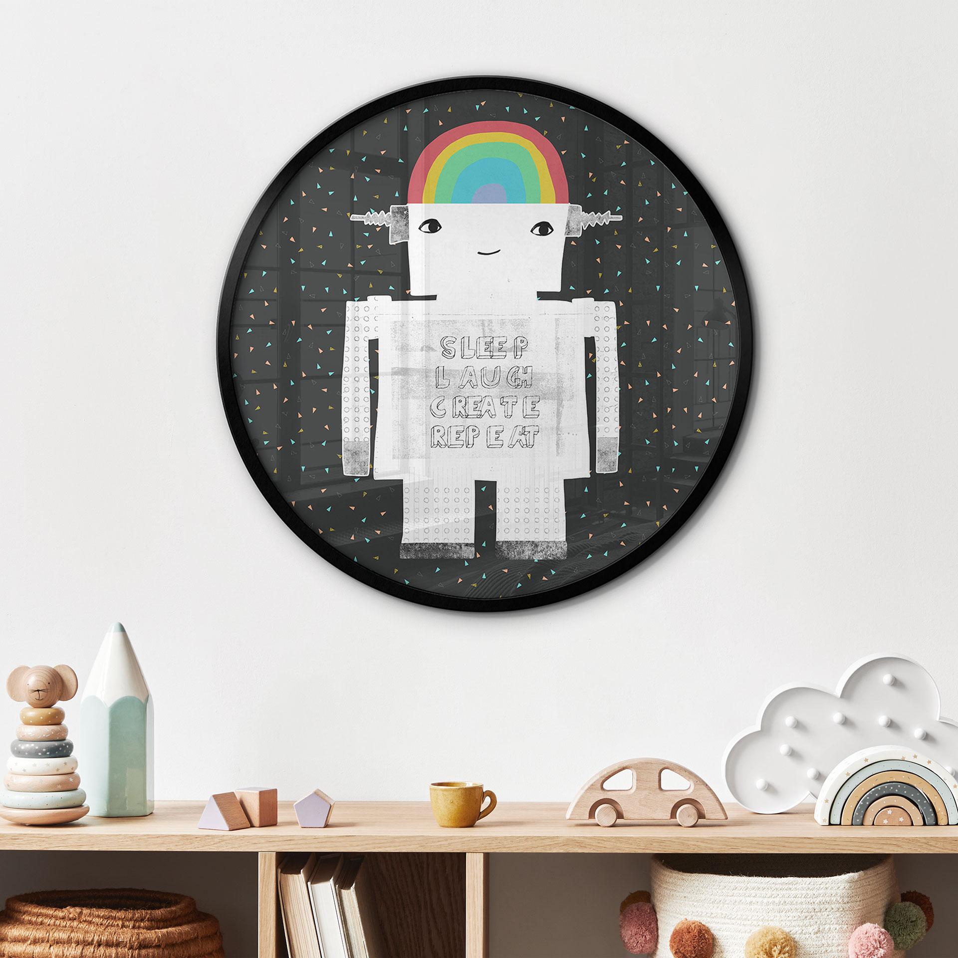 Plakat Rainbow Robot Sleep Laugh Create - Treechild - okrągły