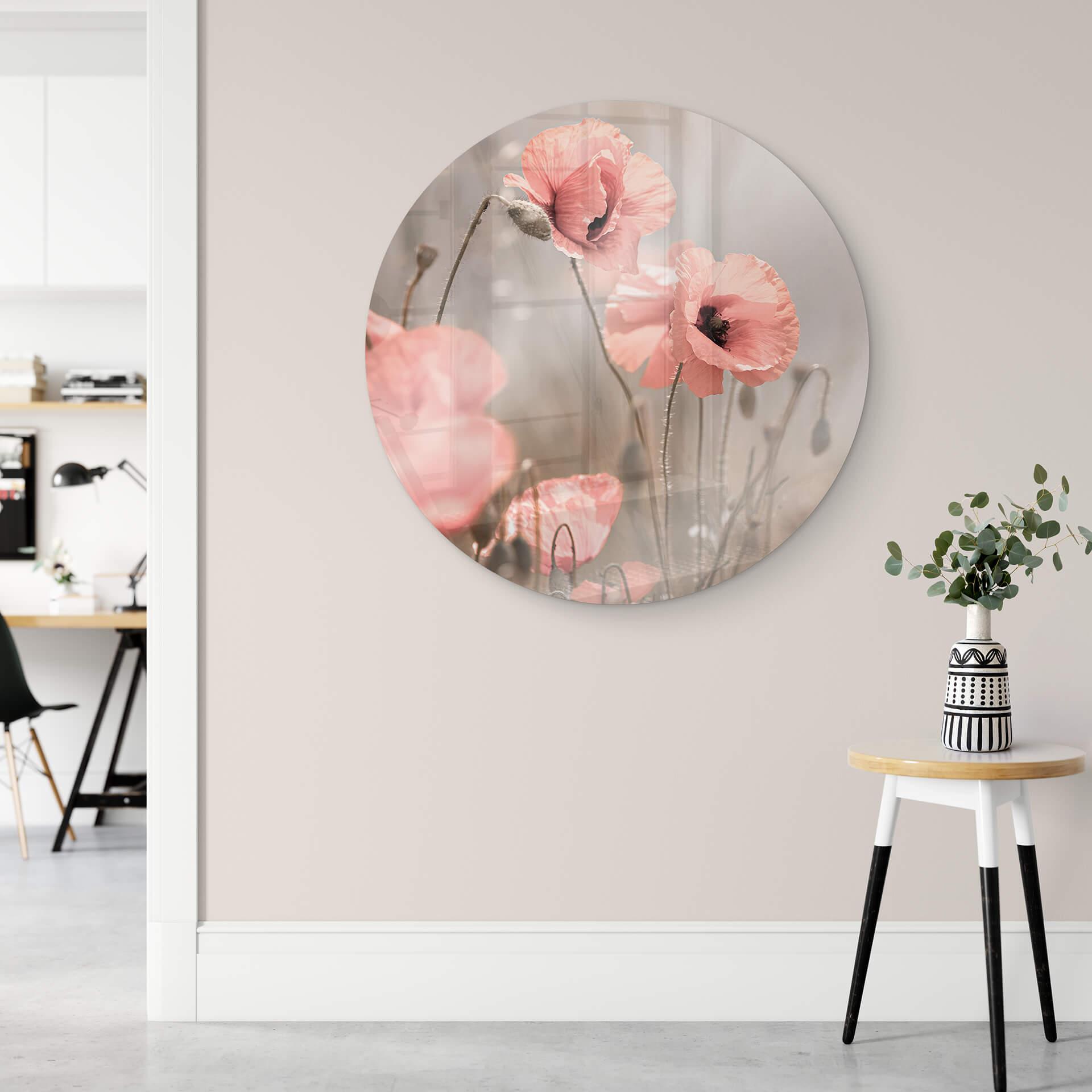 Glasschilderij Delgado rond - Poppy Flower Romance