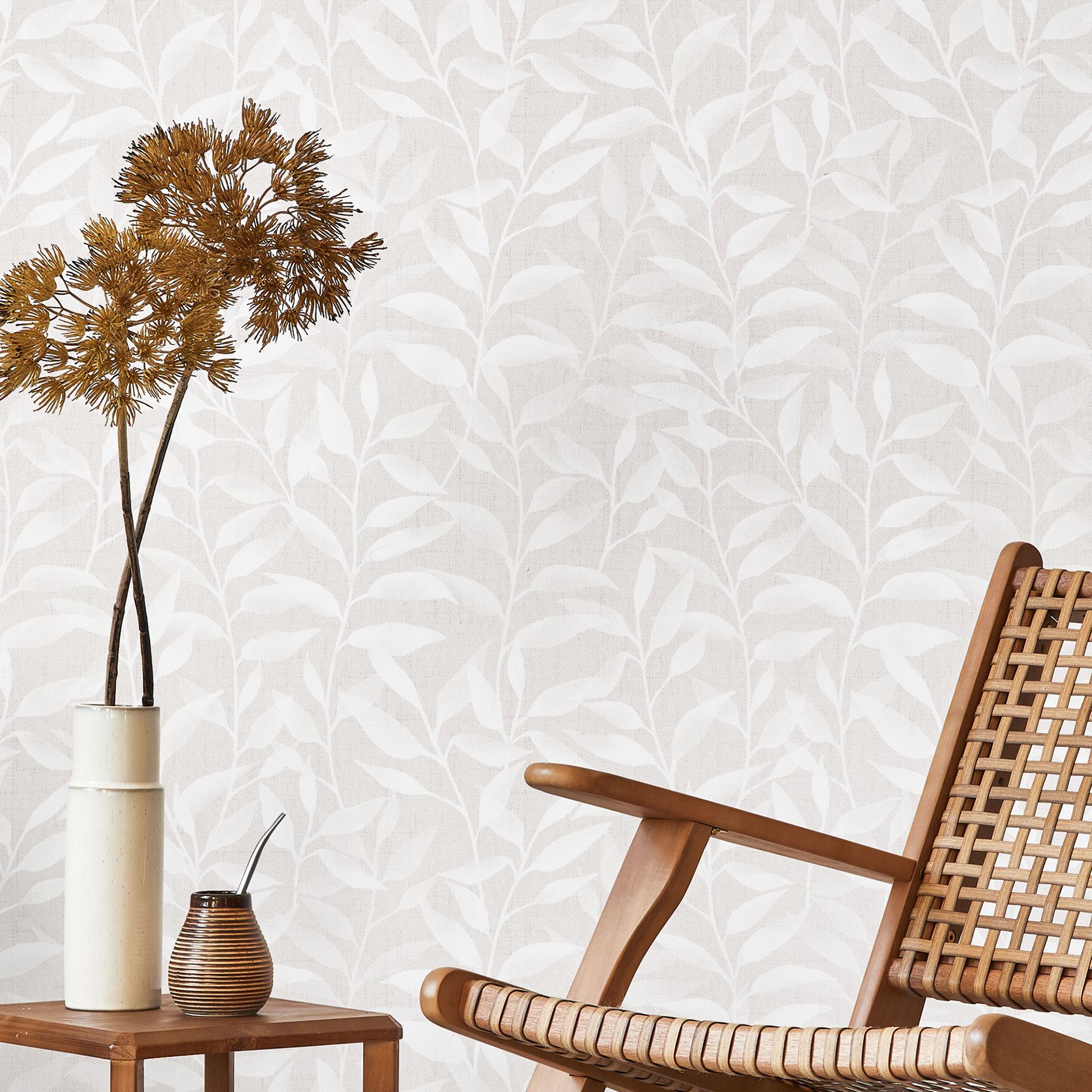 Delicate aquarel bladeren Patroonbehang - Zacht Beige - Bloemdecoratie