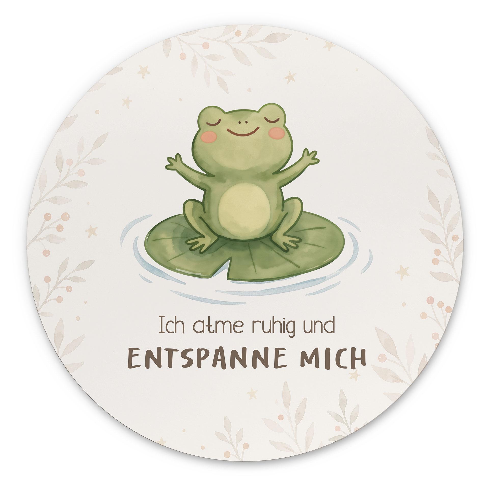 Rundes Alu-Dibond mit Frosch - Kraftsatz 'Ich atme ruhig'