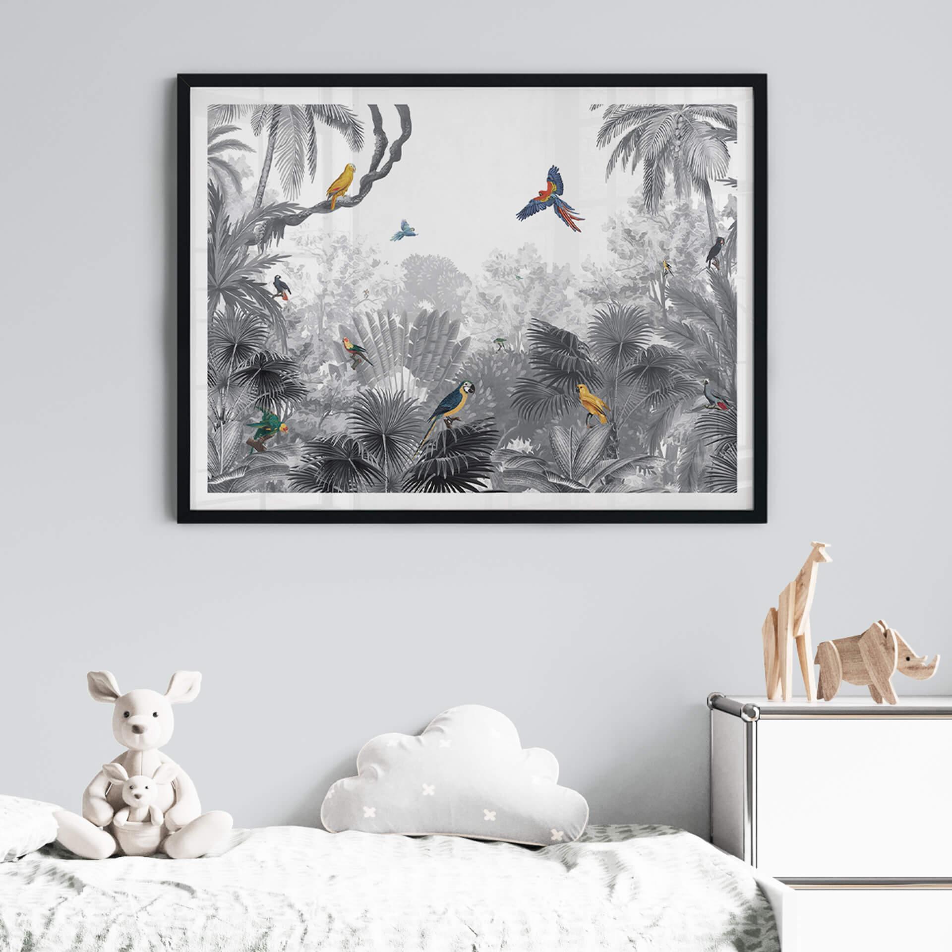 Poster Kikki Belle - Tropische Vögel schwarz-weiß