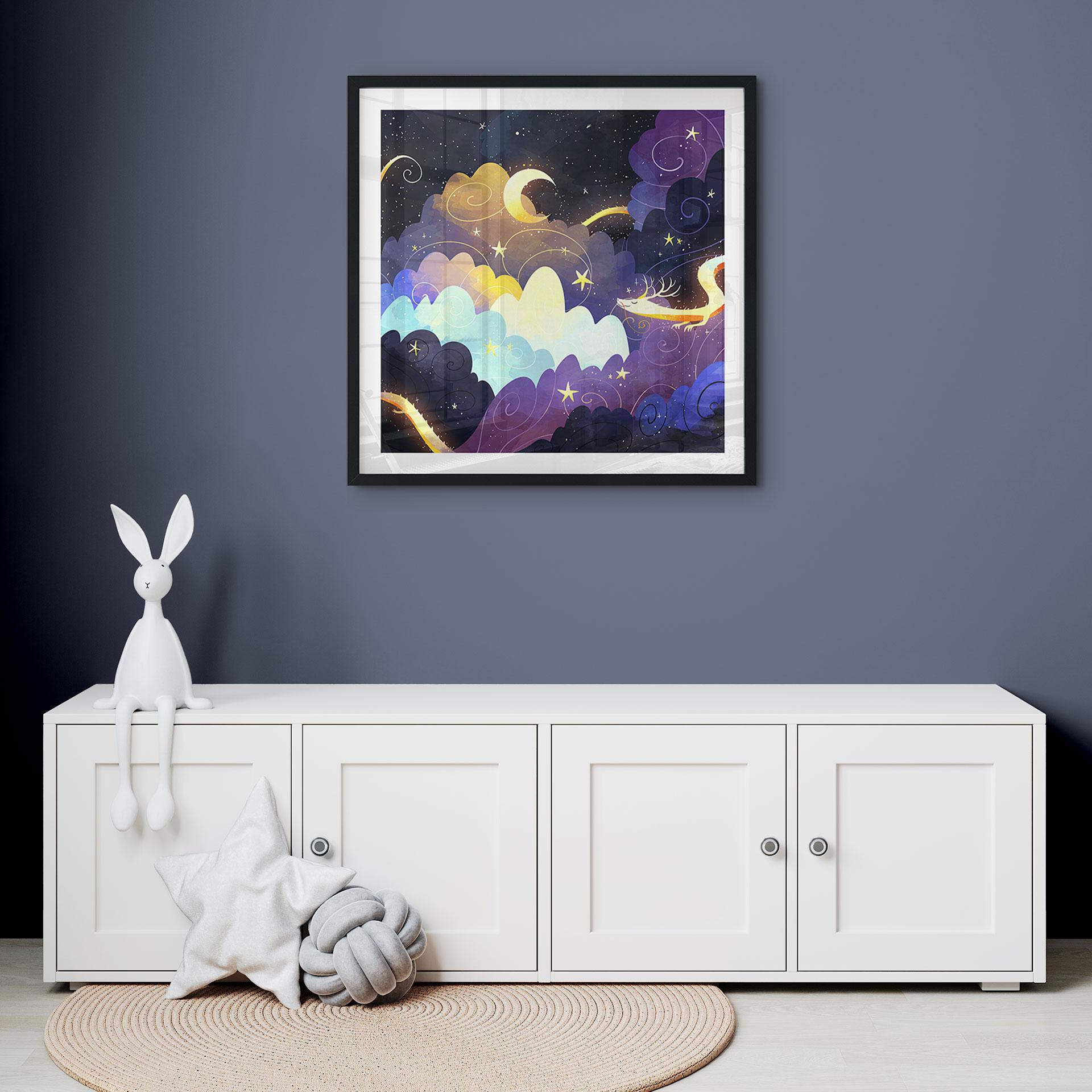 Plakat Drage flyver gennem stjerneklare skyer - DigitalArtsi