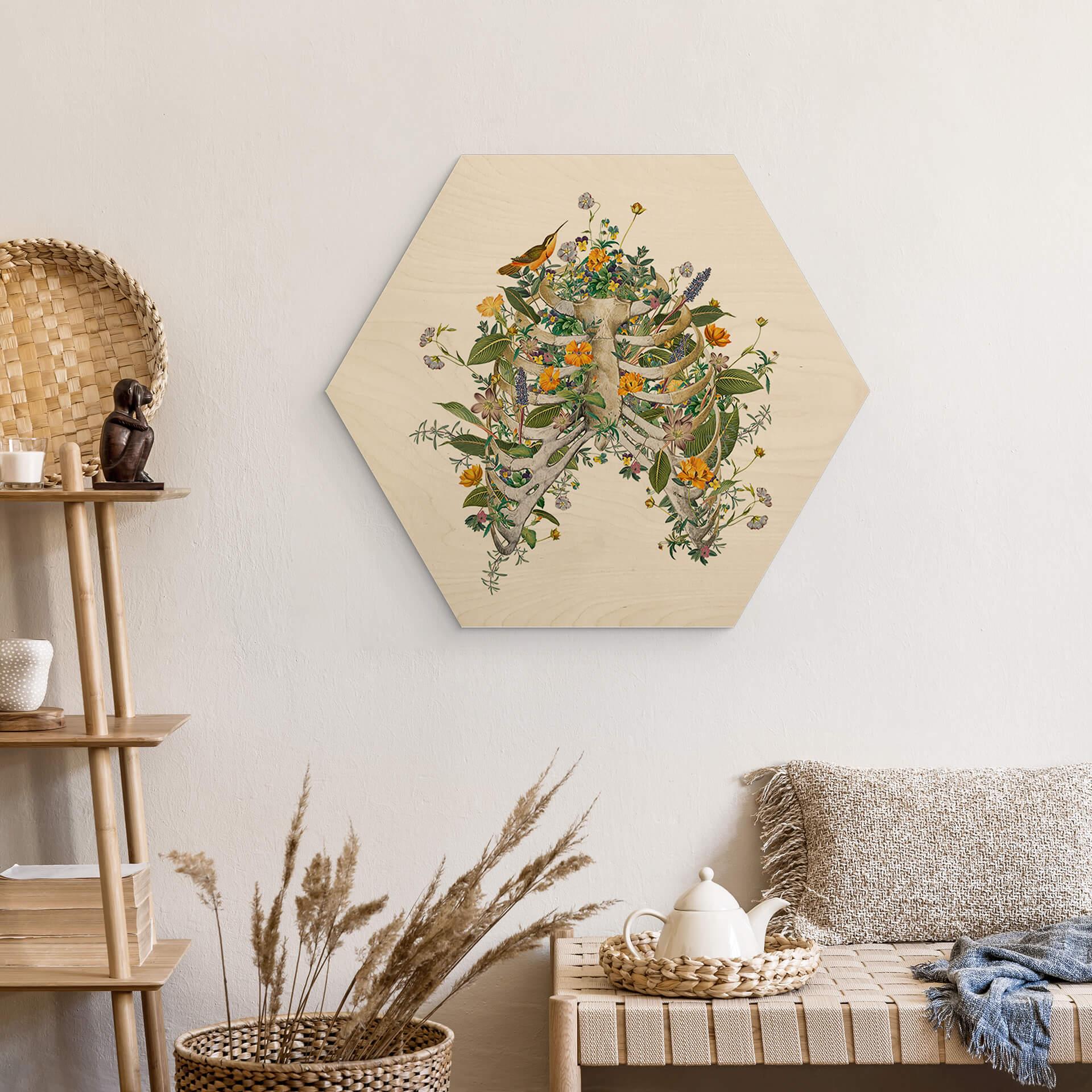 Wandbild Frida Floral Studio - Thorax Floral - Hexagon Holz